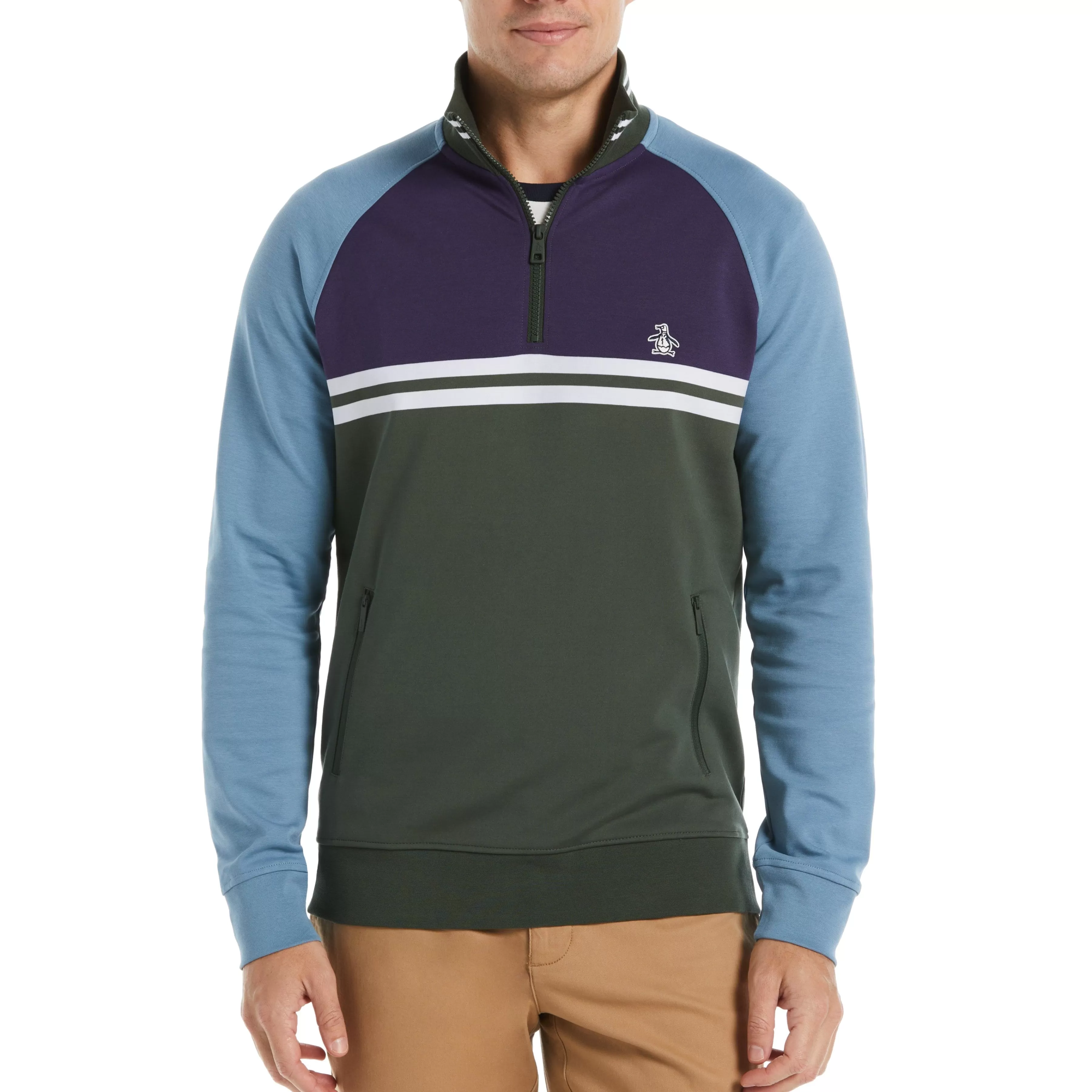 Cheap 1/4 Zip Color Block Jacket Men Jackets & Vests