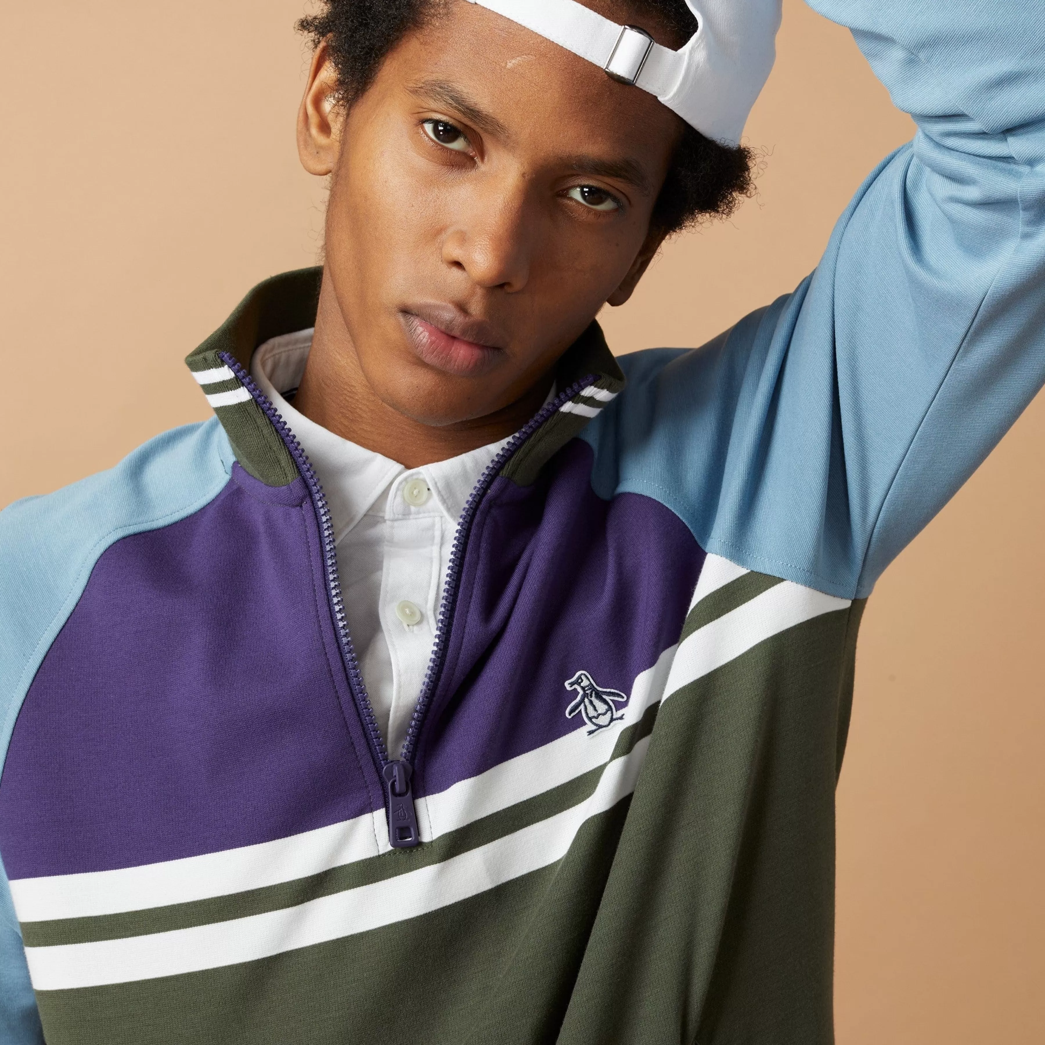 Cheap 1/4 Zip Color Block Jacket Men Jackets & Vests