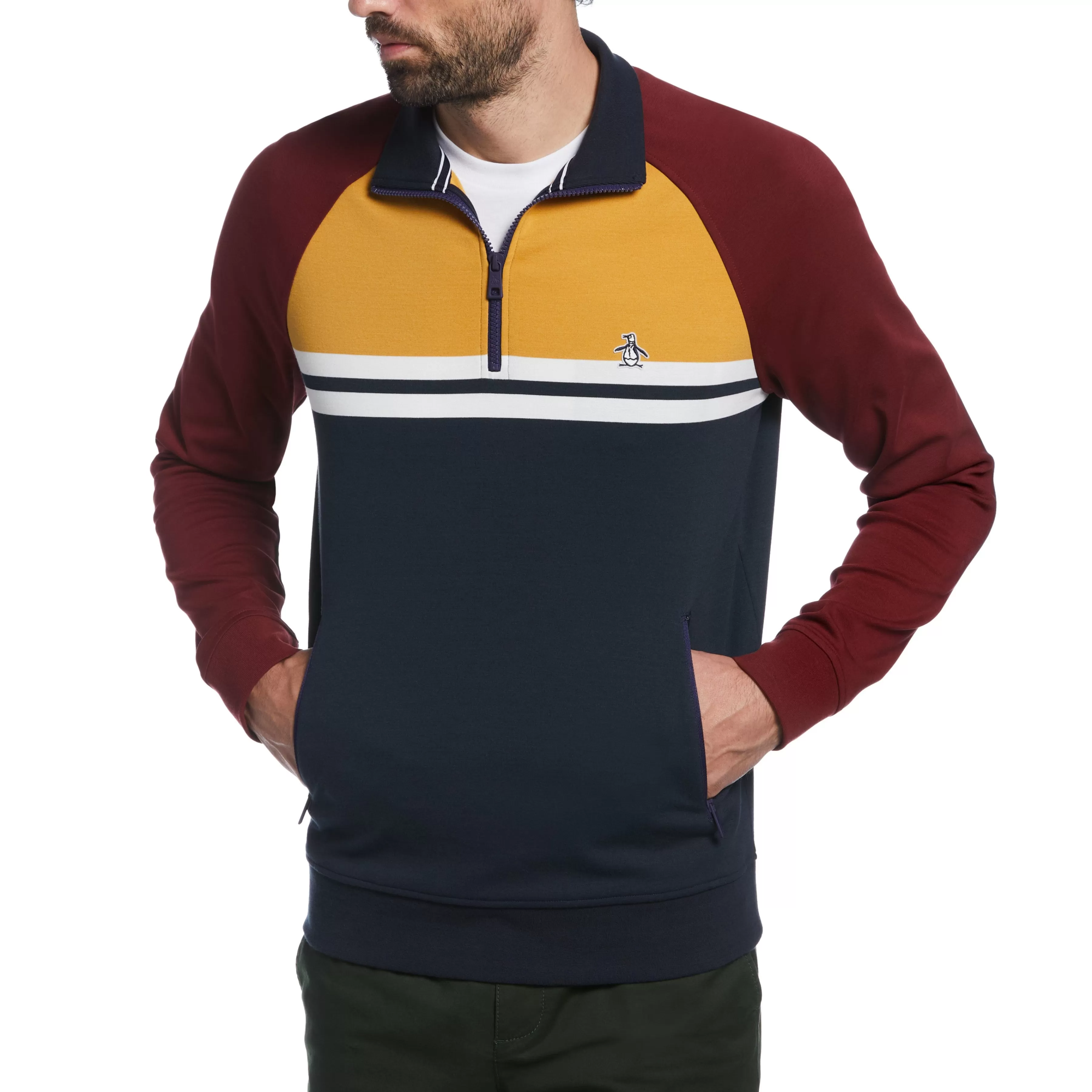 Cheap 1/4 Zip Color Block Jacket Men Jackets & Vests