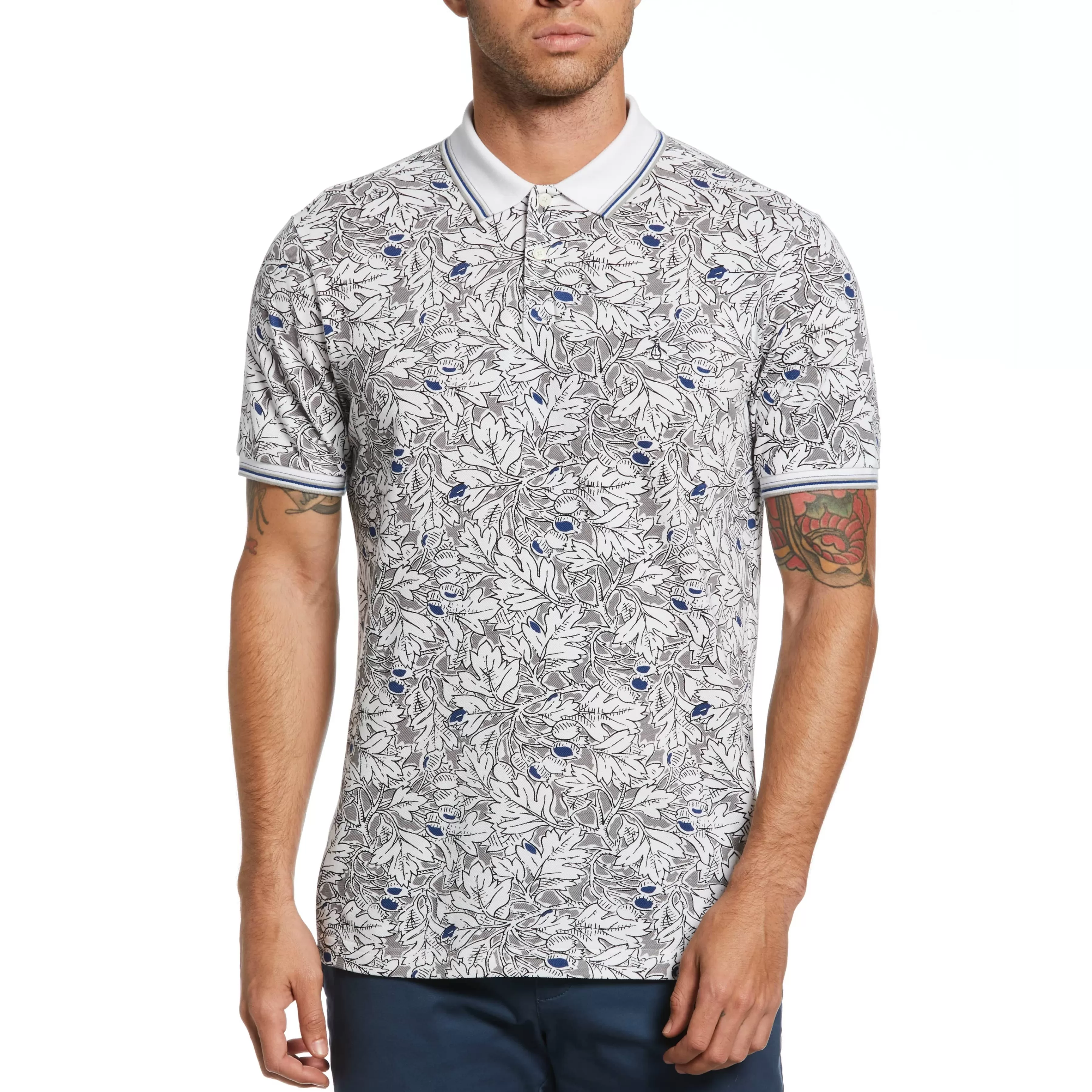 Clearance All Over Leaf Print Polo Men Polos