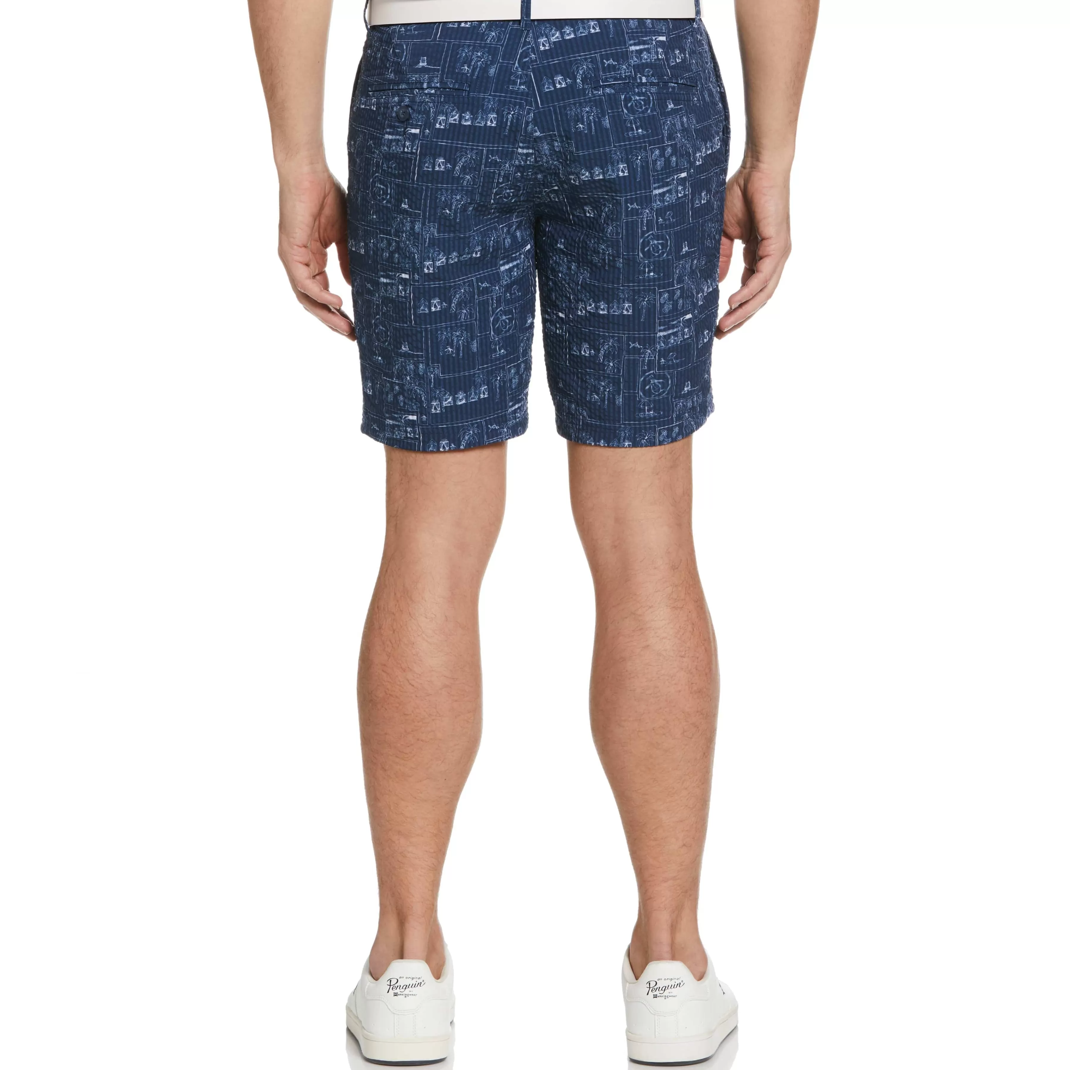 Cheap Beach Club Print Seersucker 8 Men Shorts
