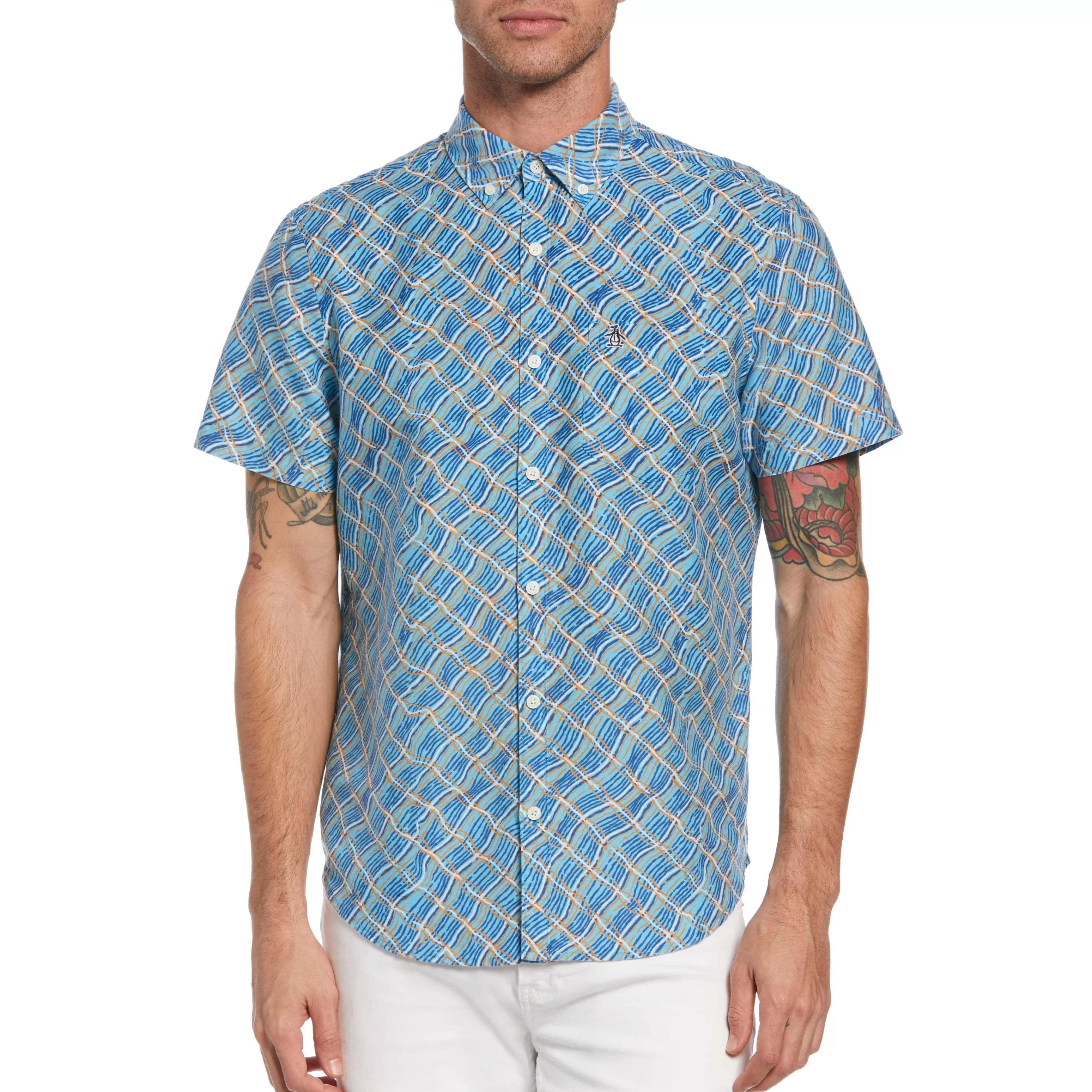 Best Sale Blue Geo Print Shirt Men Shirts