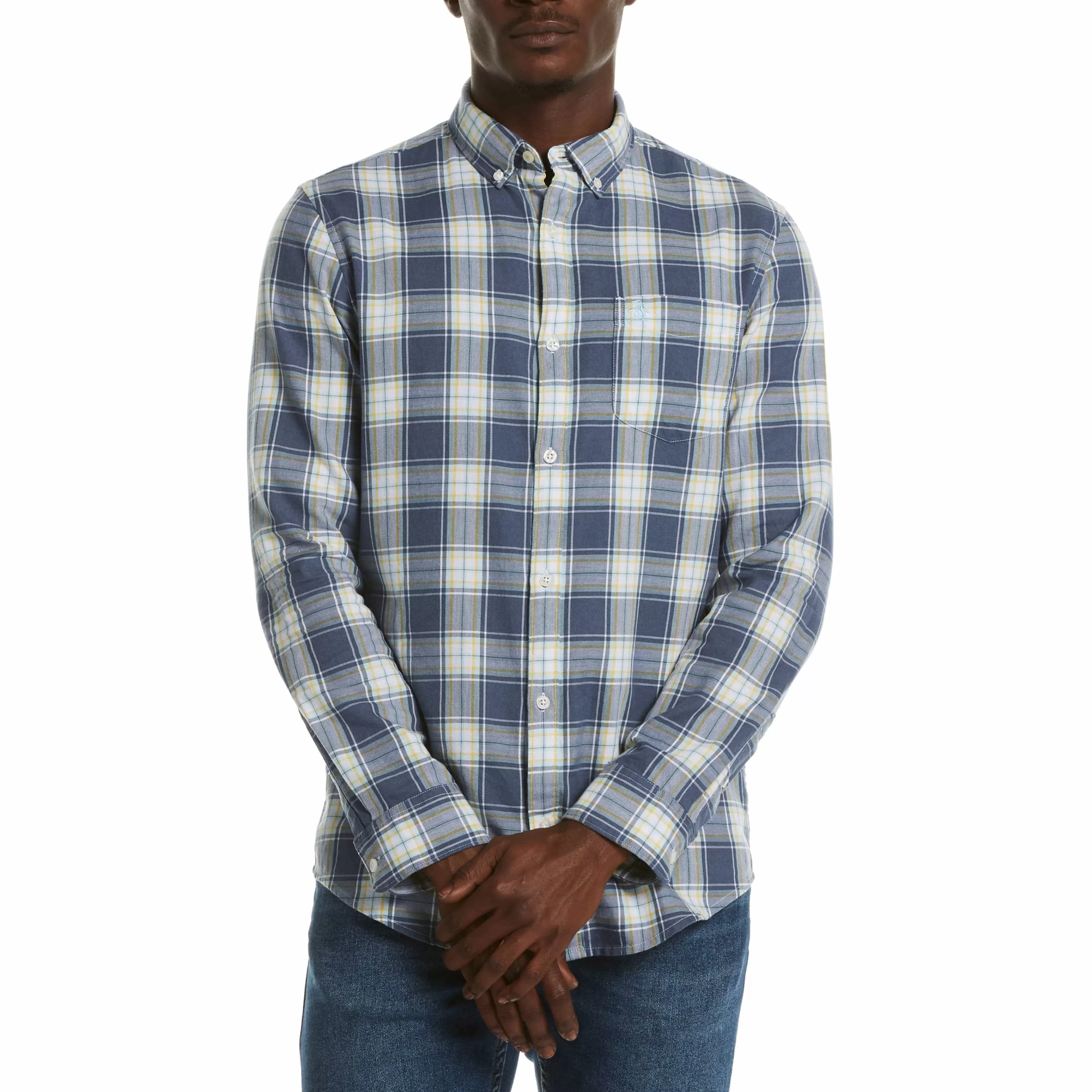 Sale Blue Plaid Shirt Men Shirts