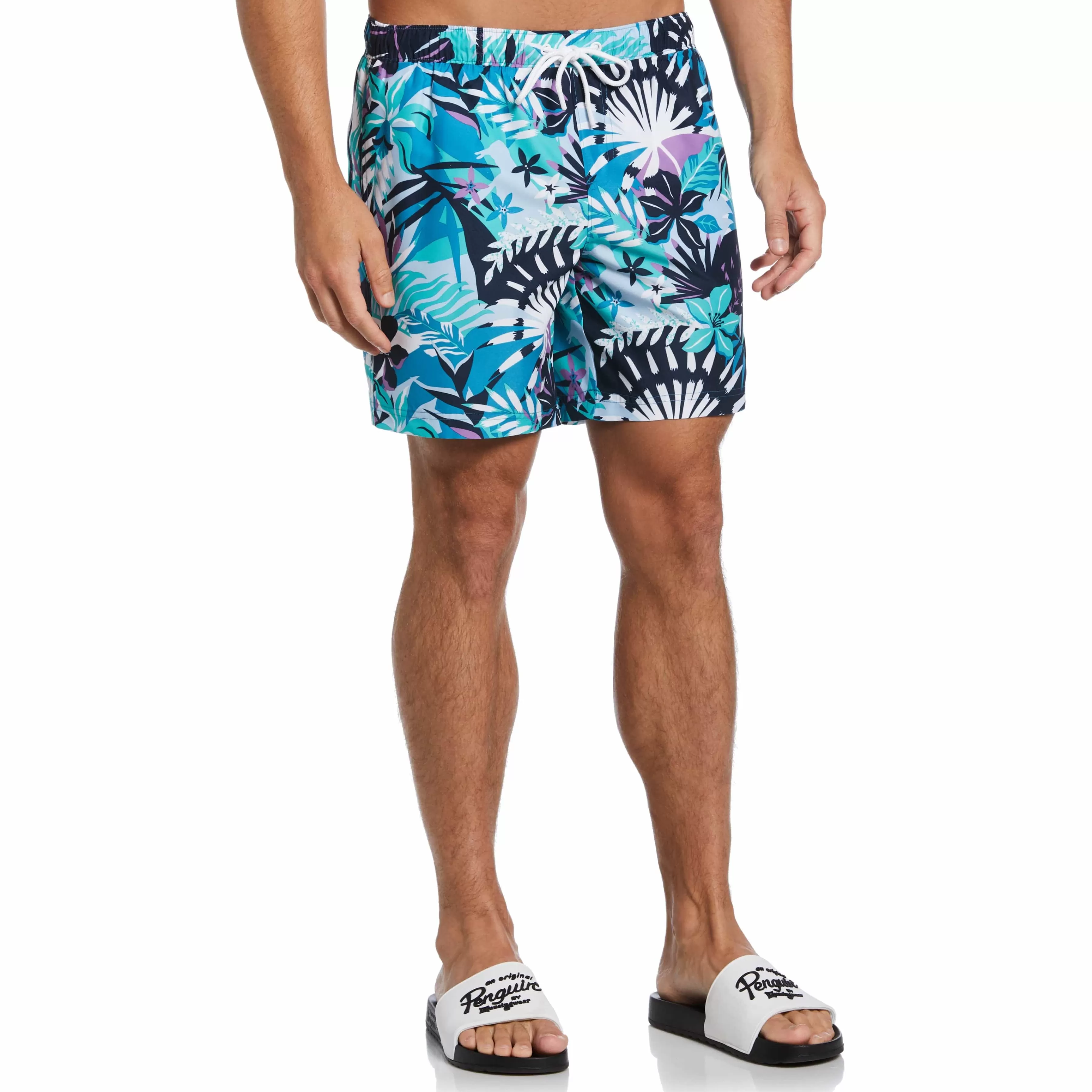 Fashion Bright Palm Print Swim Shorts Men Swim
