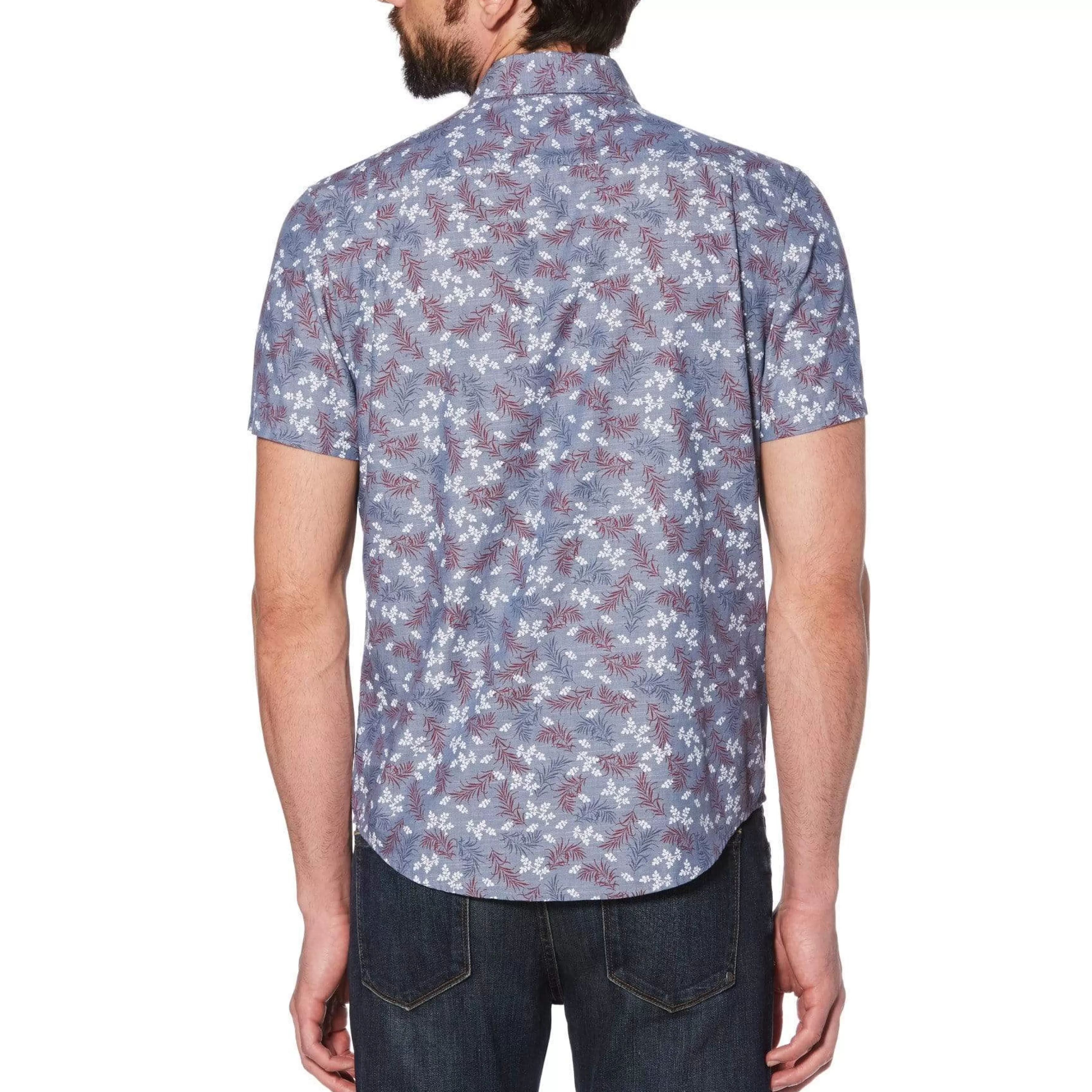 Best Sale Chambray Floral Fern Print Shirt Men Shirts