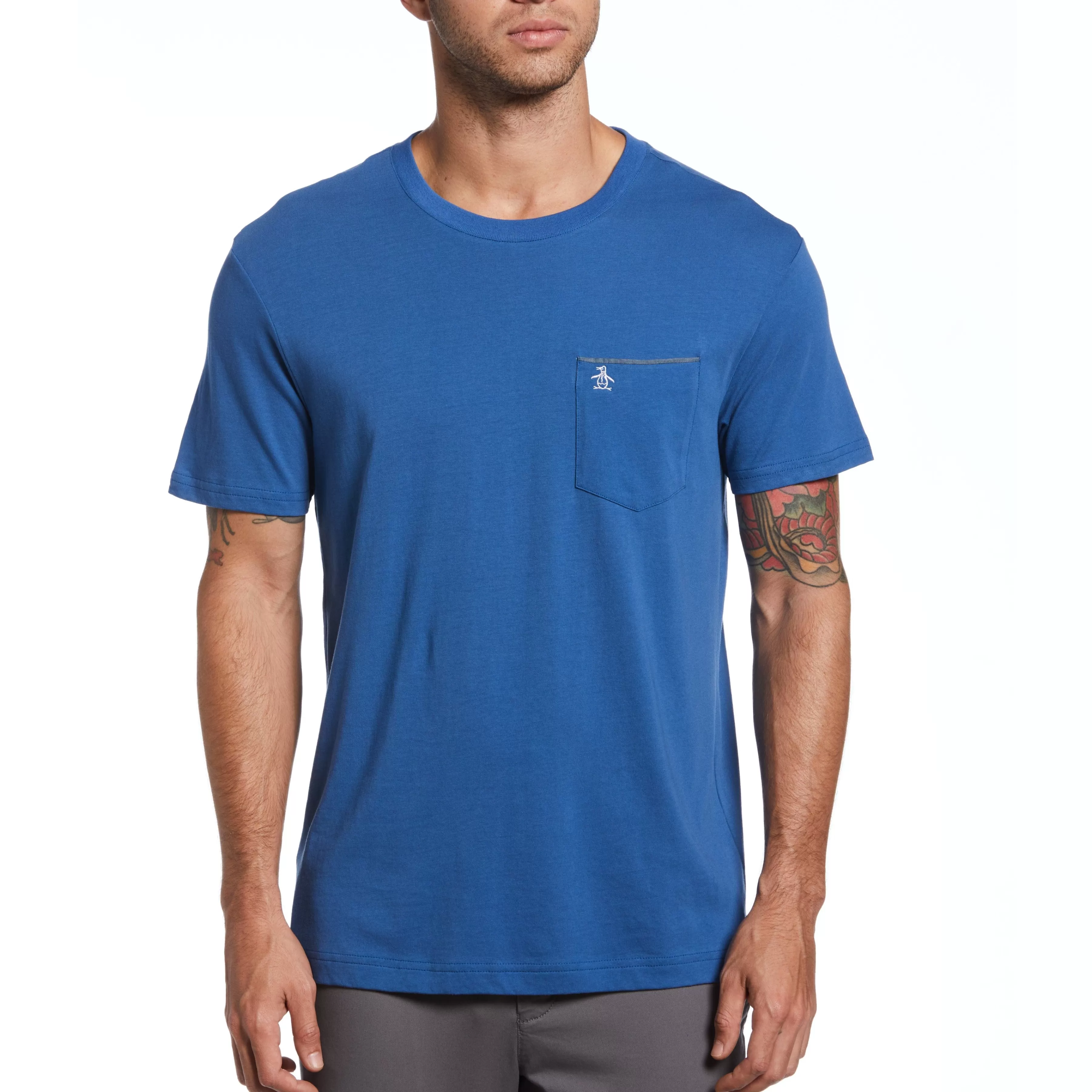 Cheap Chambray Trim Pocket Tee Men Tees