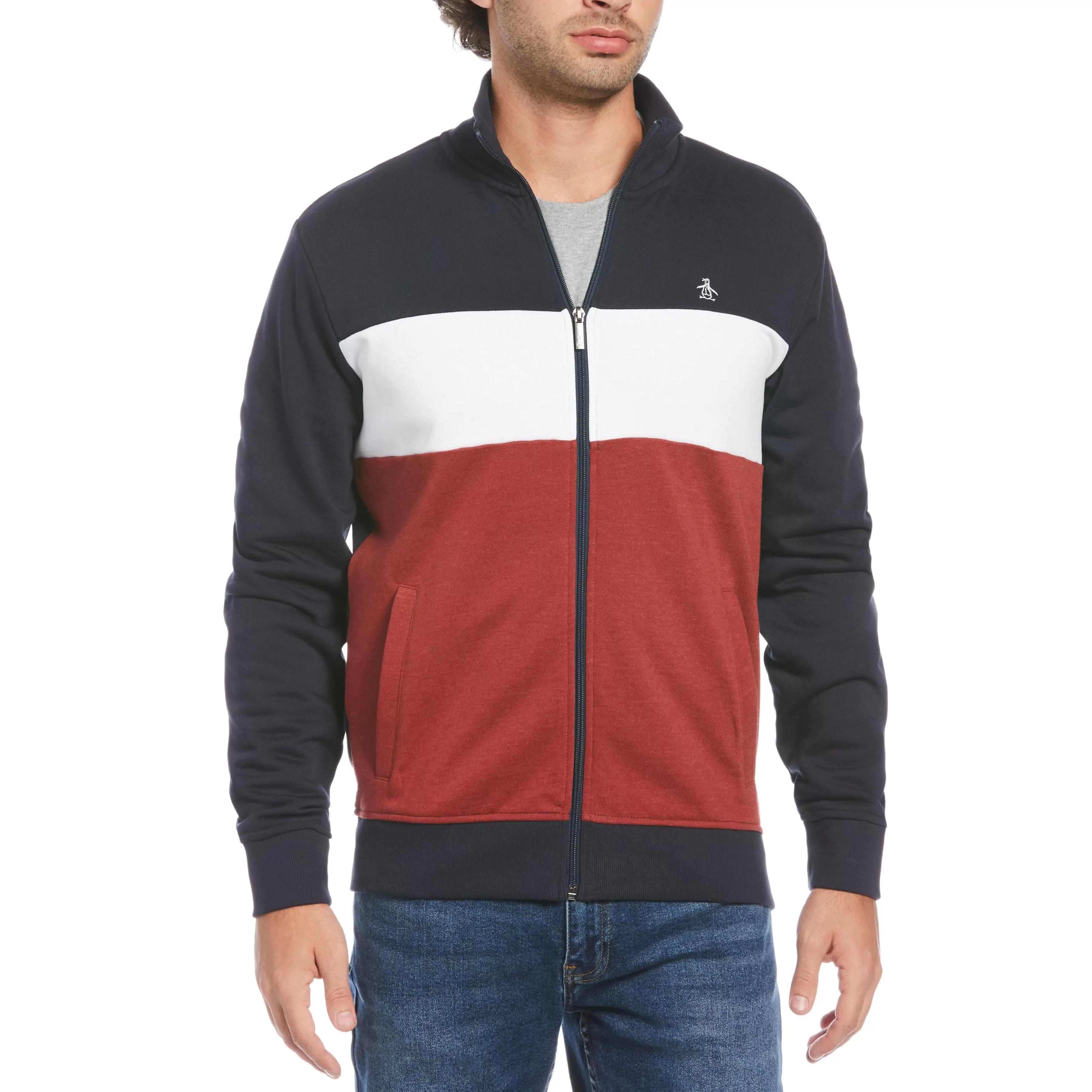 Best Sale Chest Stripe Full Zip Fleece Jacket Men Jackets & Vests