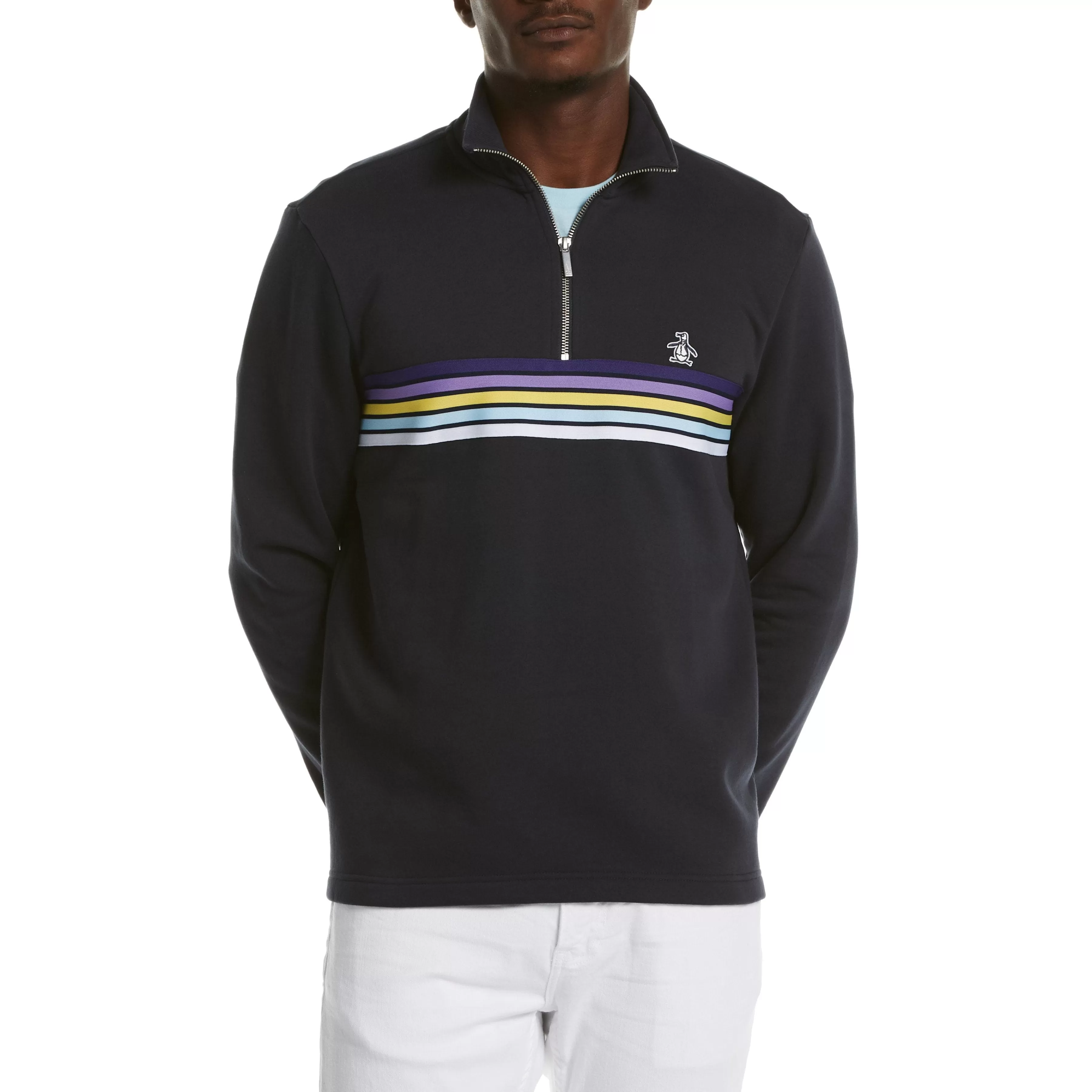 Discount Chest Stripe Quarter Zip Fleece Men Hoodies & Sweatshirts
