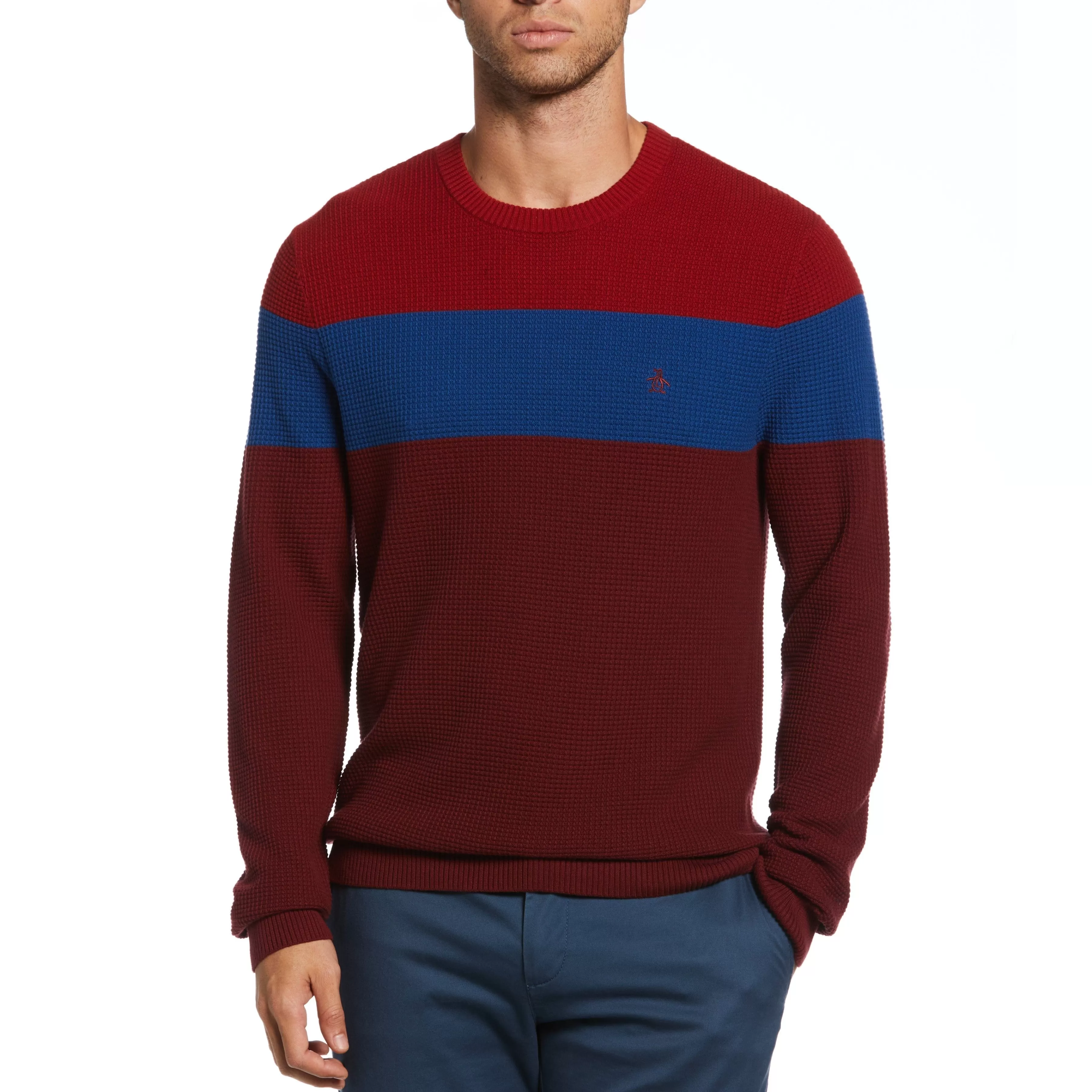 Flash Sale Chest Stripe Waffle Sweater Men Sweaters