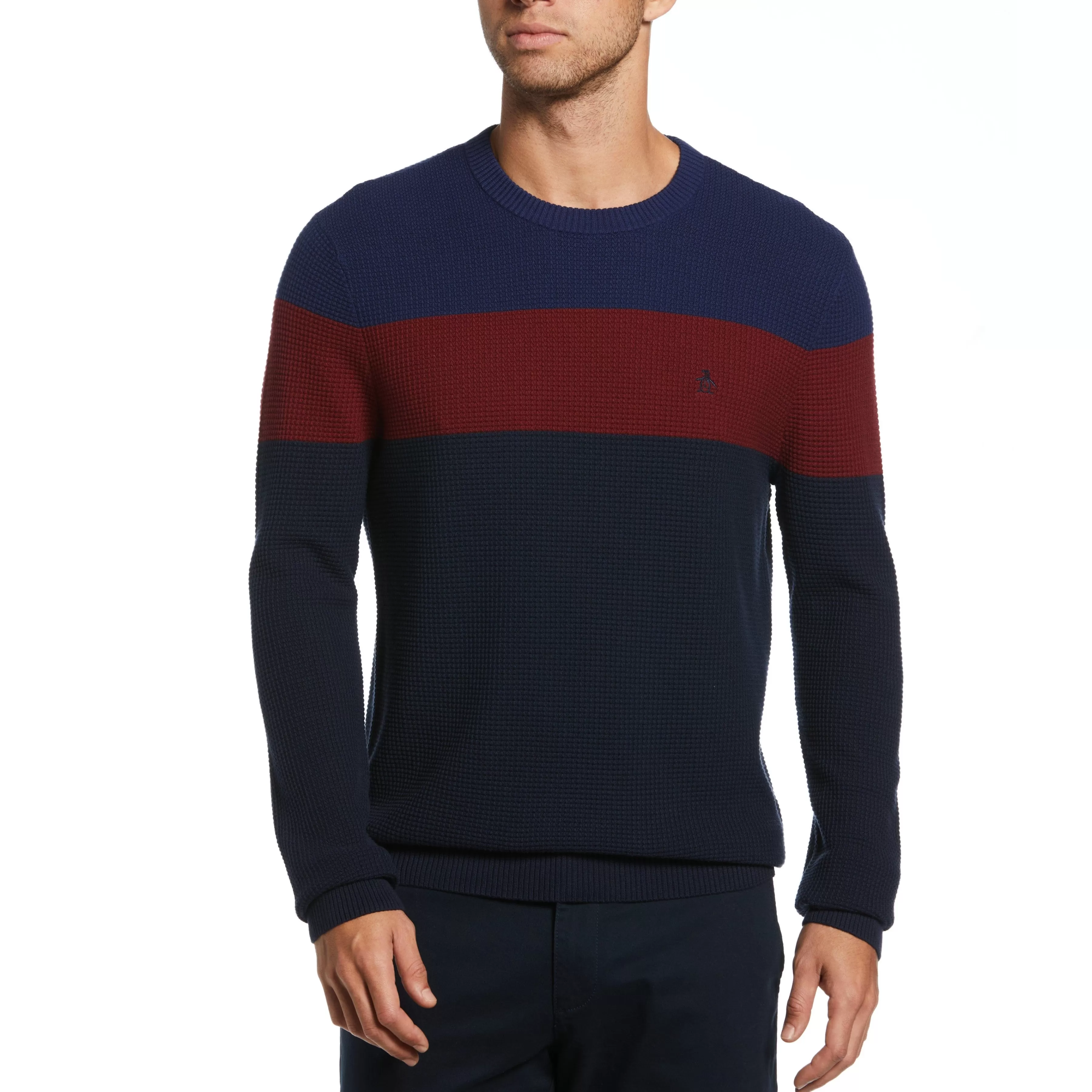 Outlet Chest Stripe Waffle Sweater Men Sweaters
