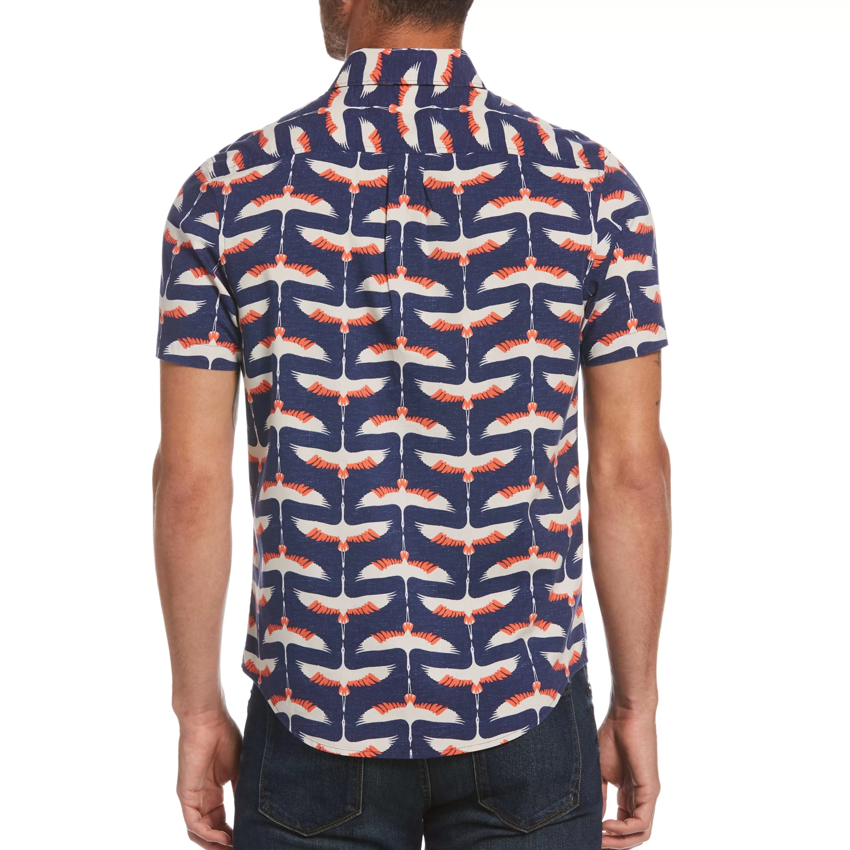 Store Crane Print Button-Down Shirt Men Shirts