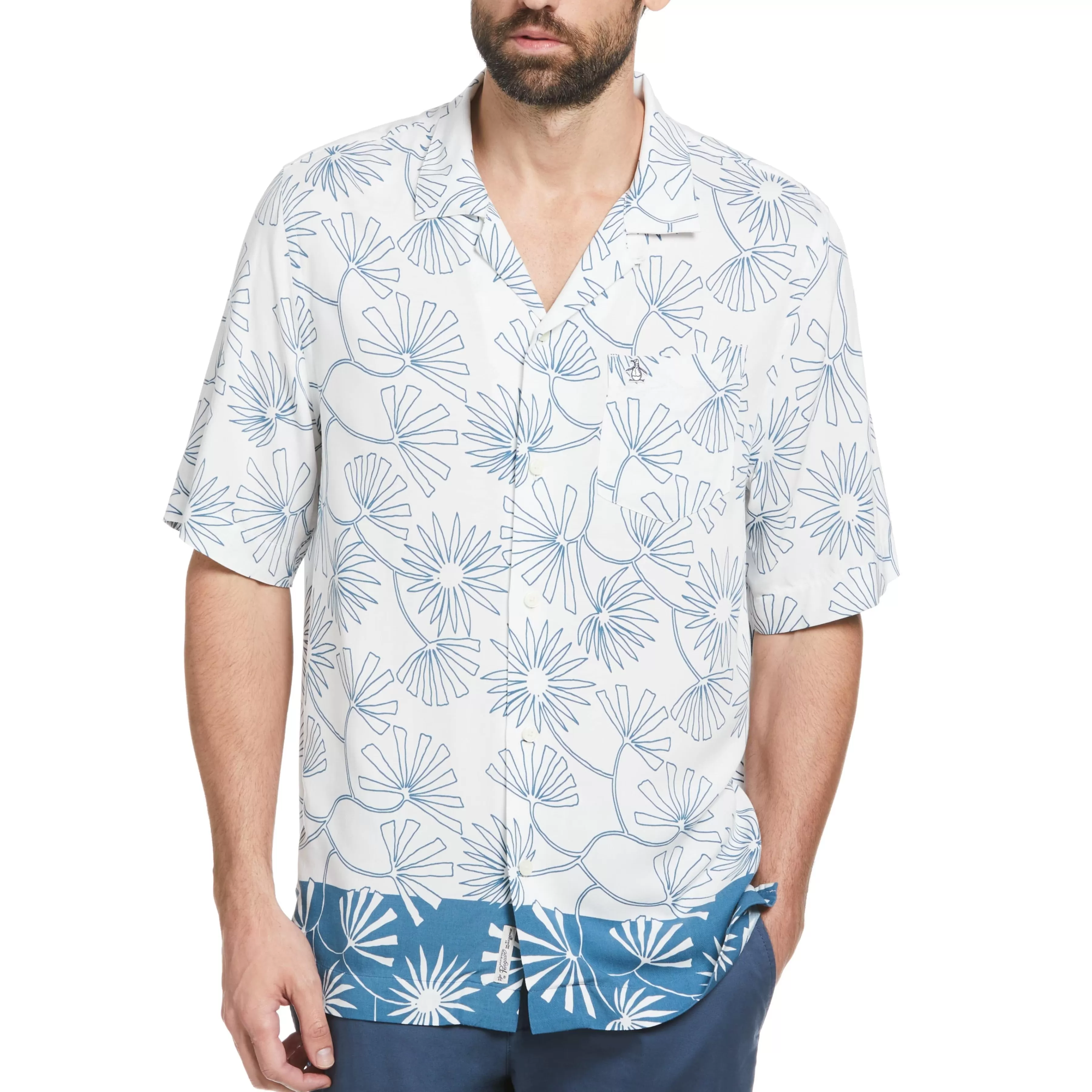 Outlet Ecovero™ Color Block Leaf Print Camp Collar Shirt Men Shirts
