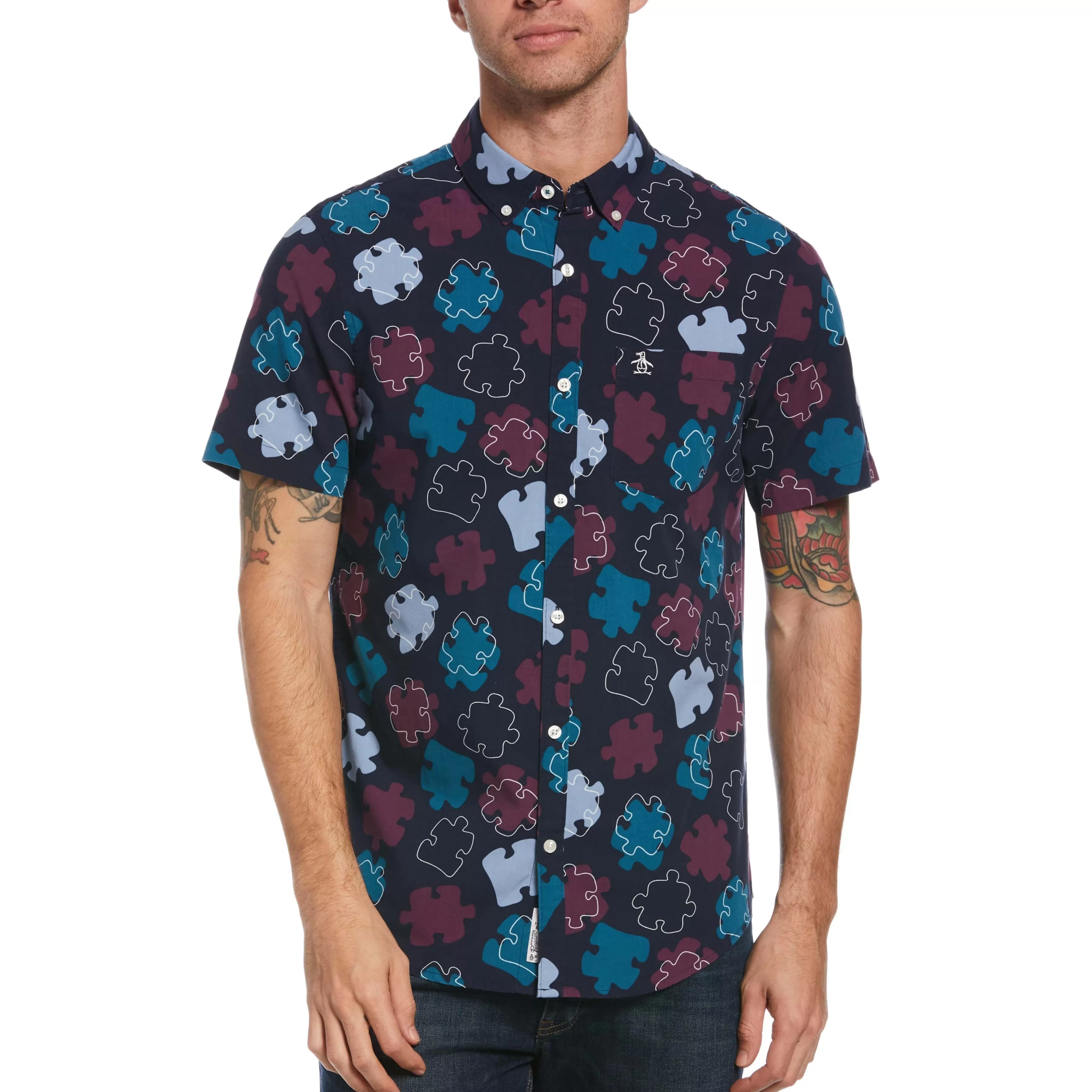 Cheap Ecovero™ Puzzle Print Shirt Men Shirts