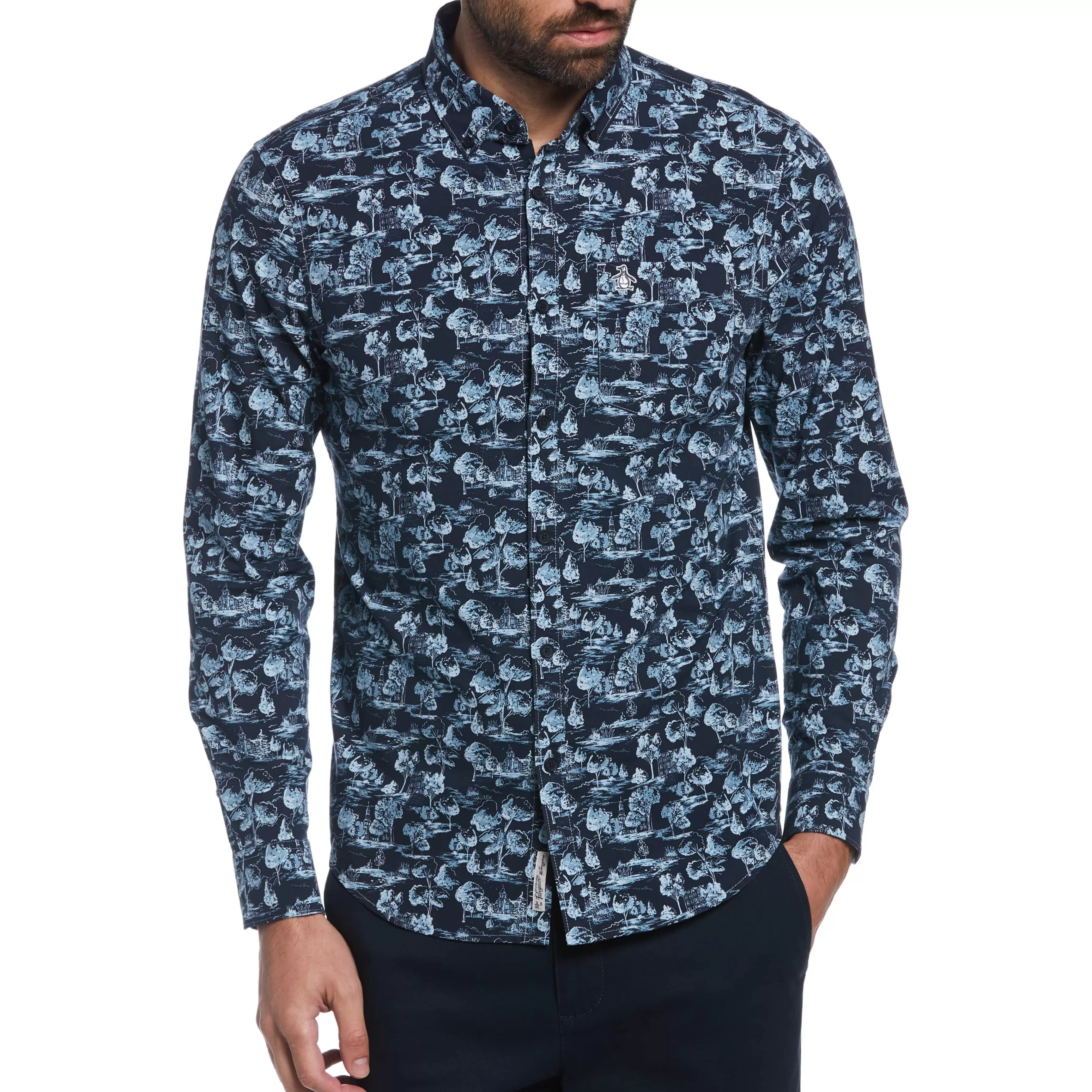 Clearance Ecovero™ Scenic Print Stretch Shirt Men Shirts