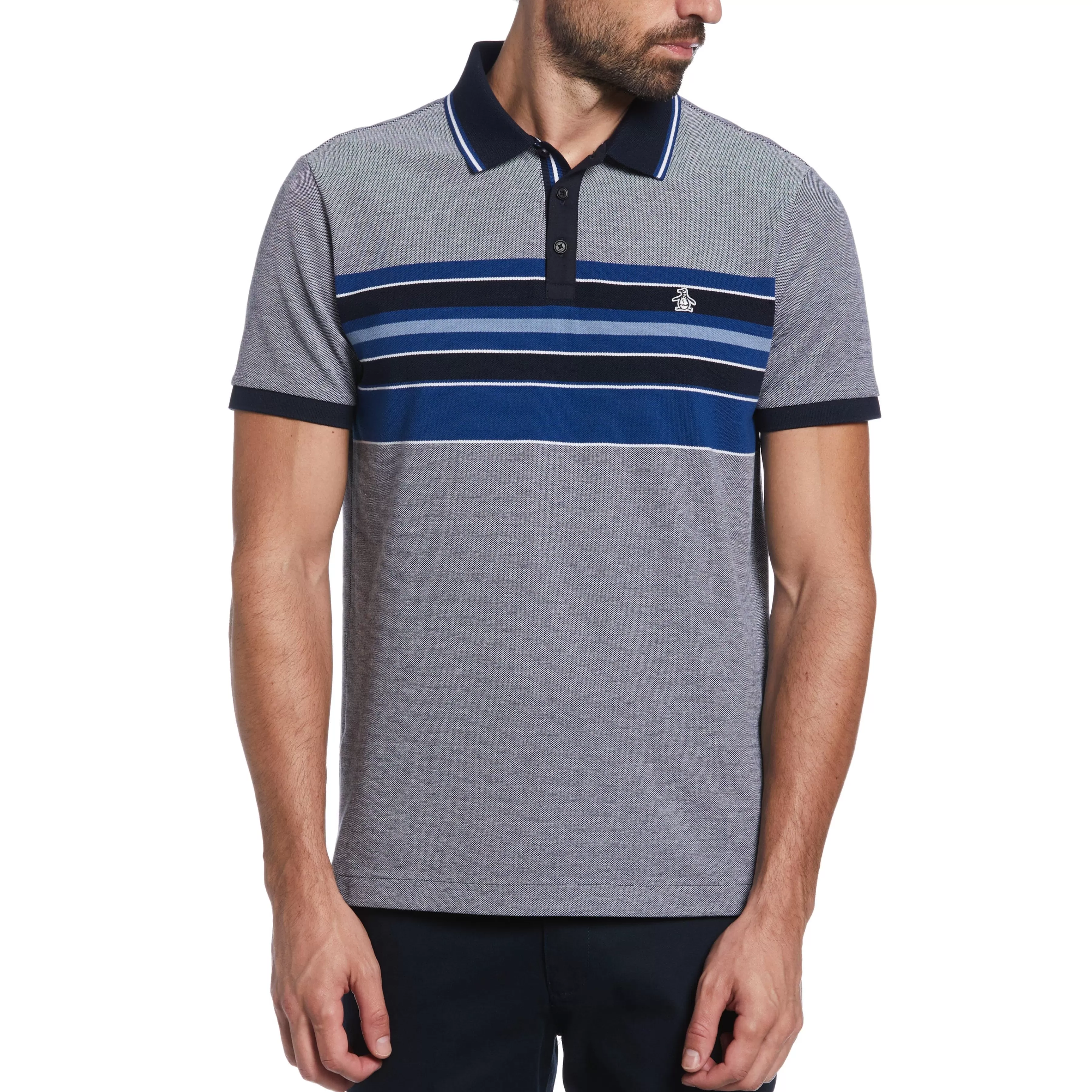 Best Sale Engineered Stripe Birdseye Pique Polo Men Polos