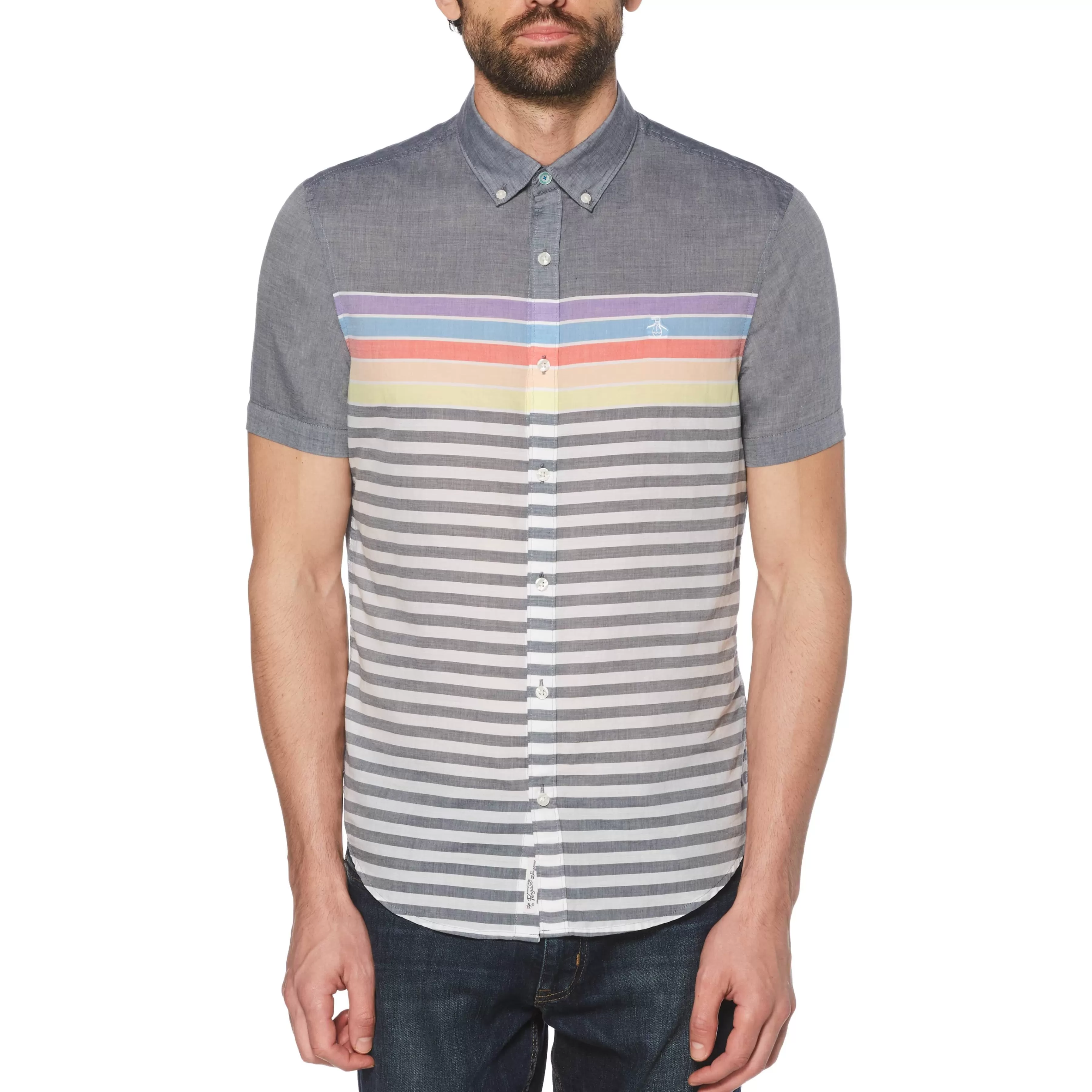 Fashion Engineered Stripe Rainbow Shirt Men Shirts