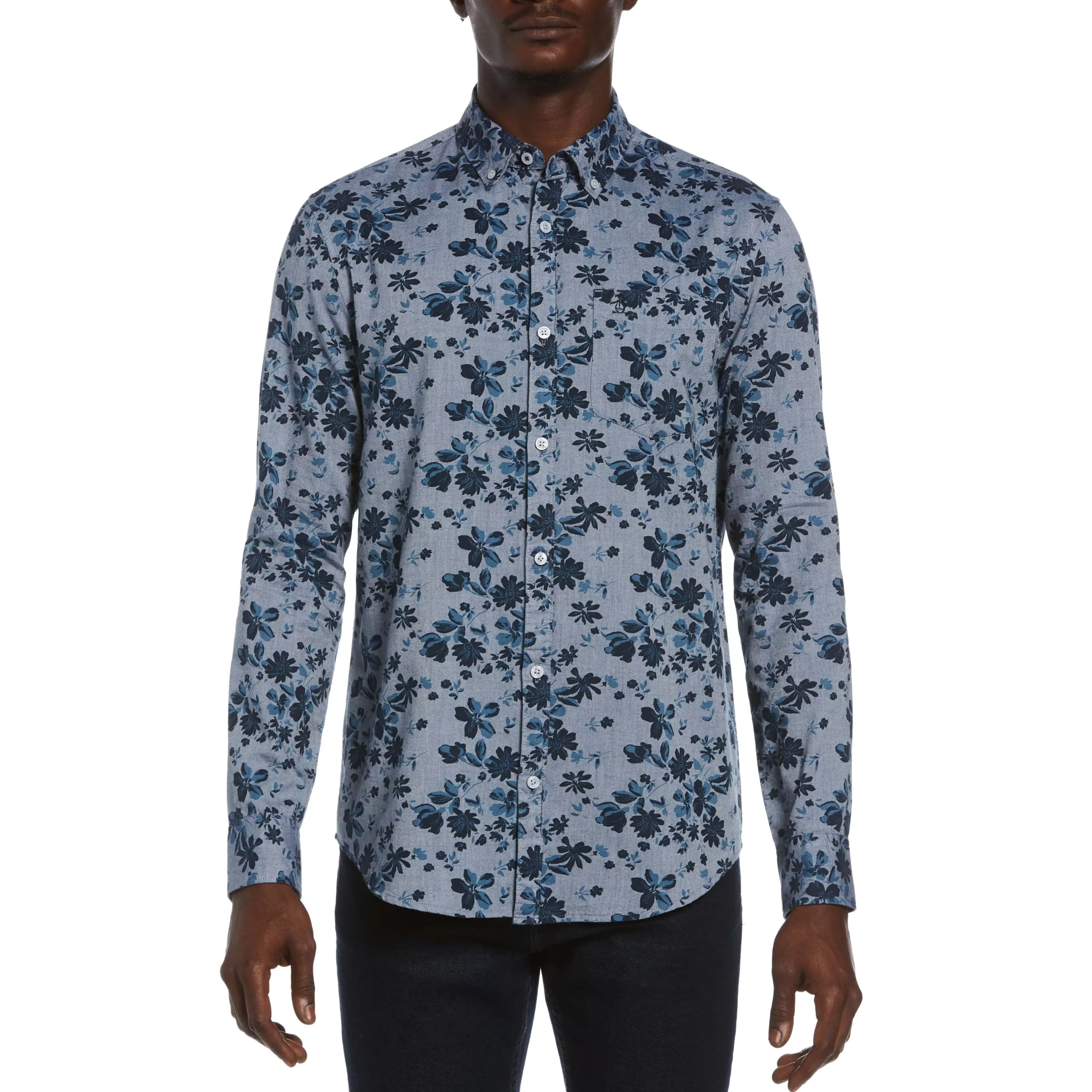 Cheap Floral Chambray Shirt Men Shirts