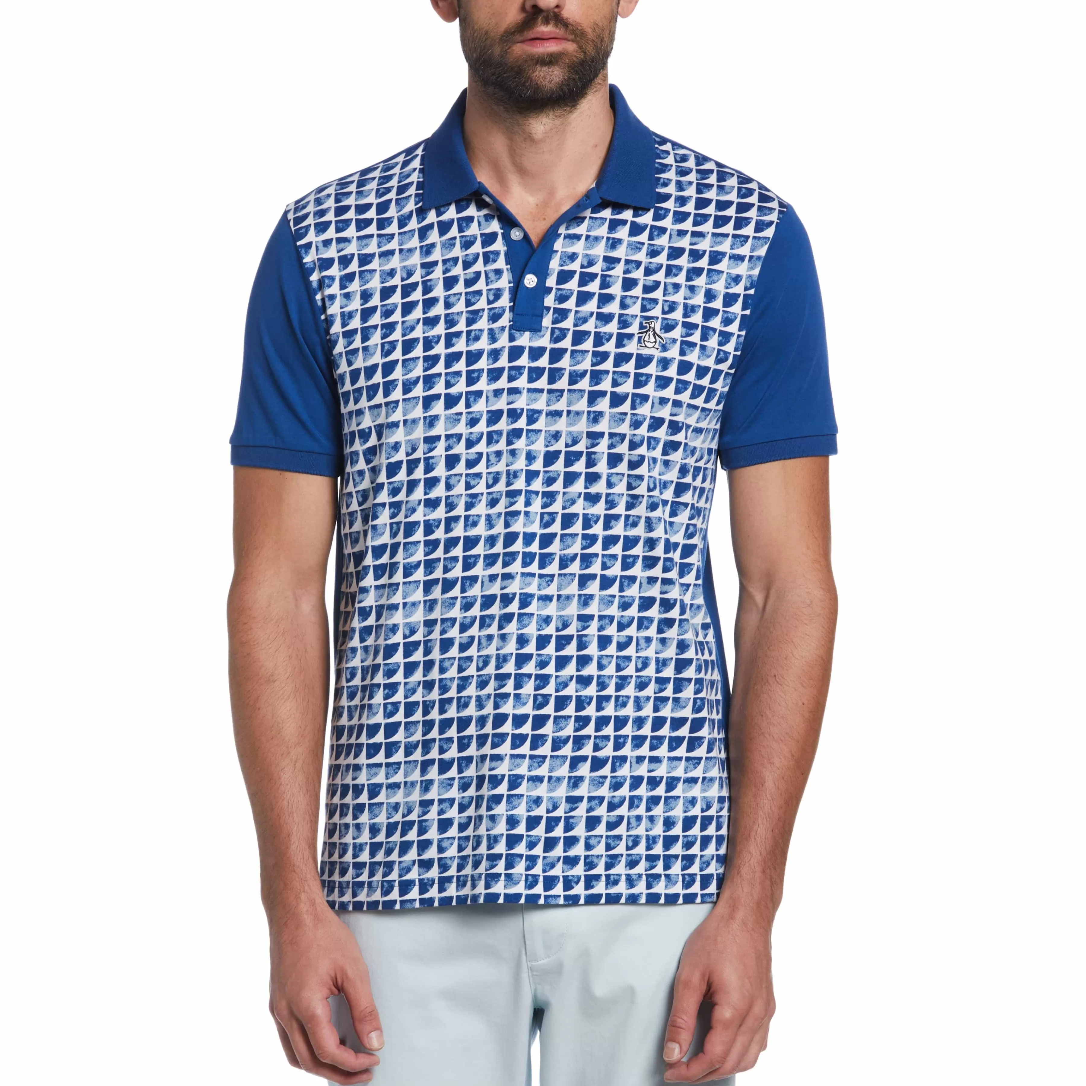 Cheap Geo Print Front Polo Men Polos