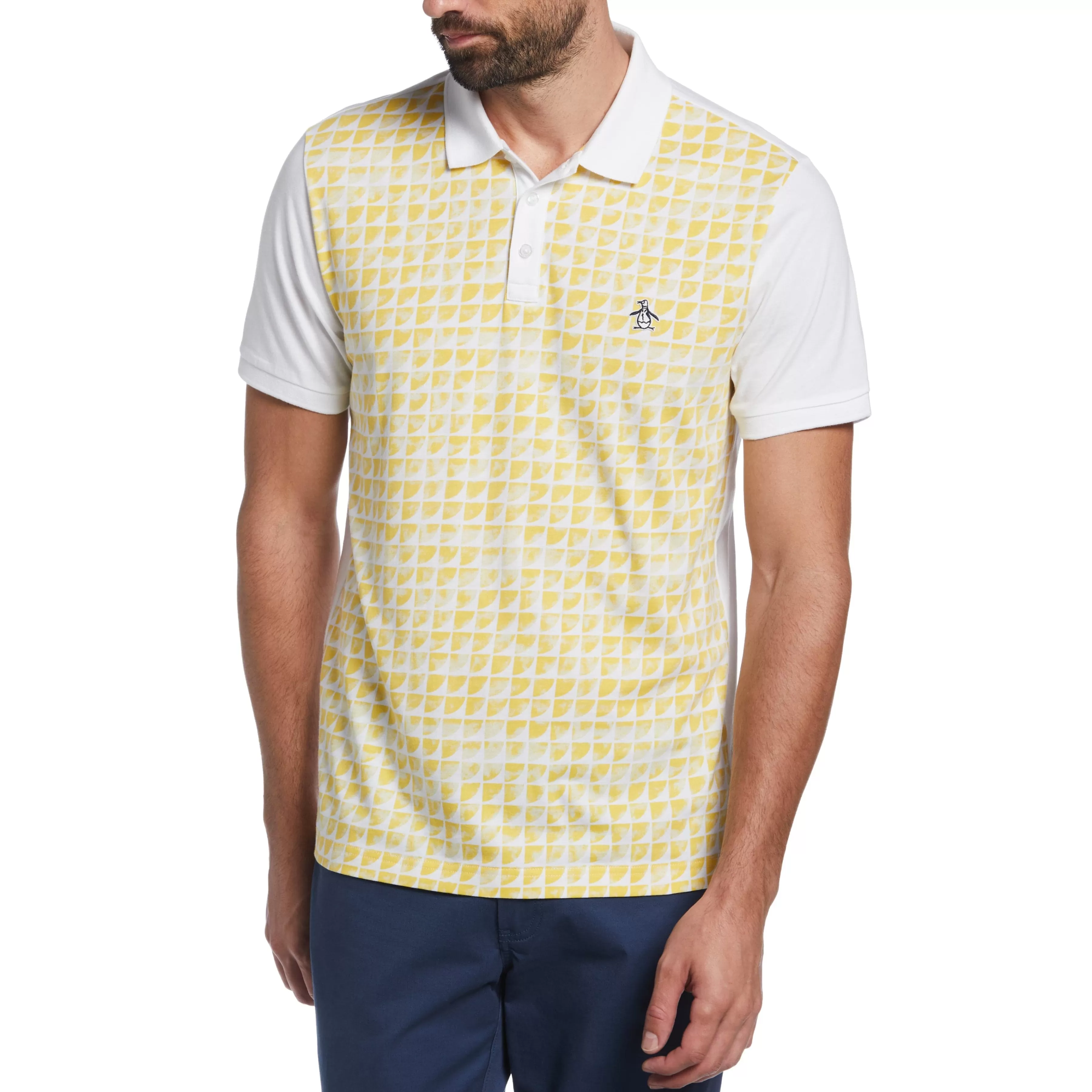 Shop Geo Print Front Polo Men Polos