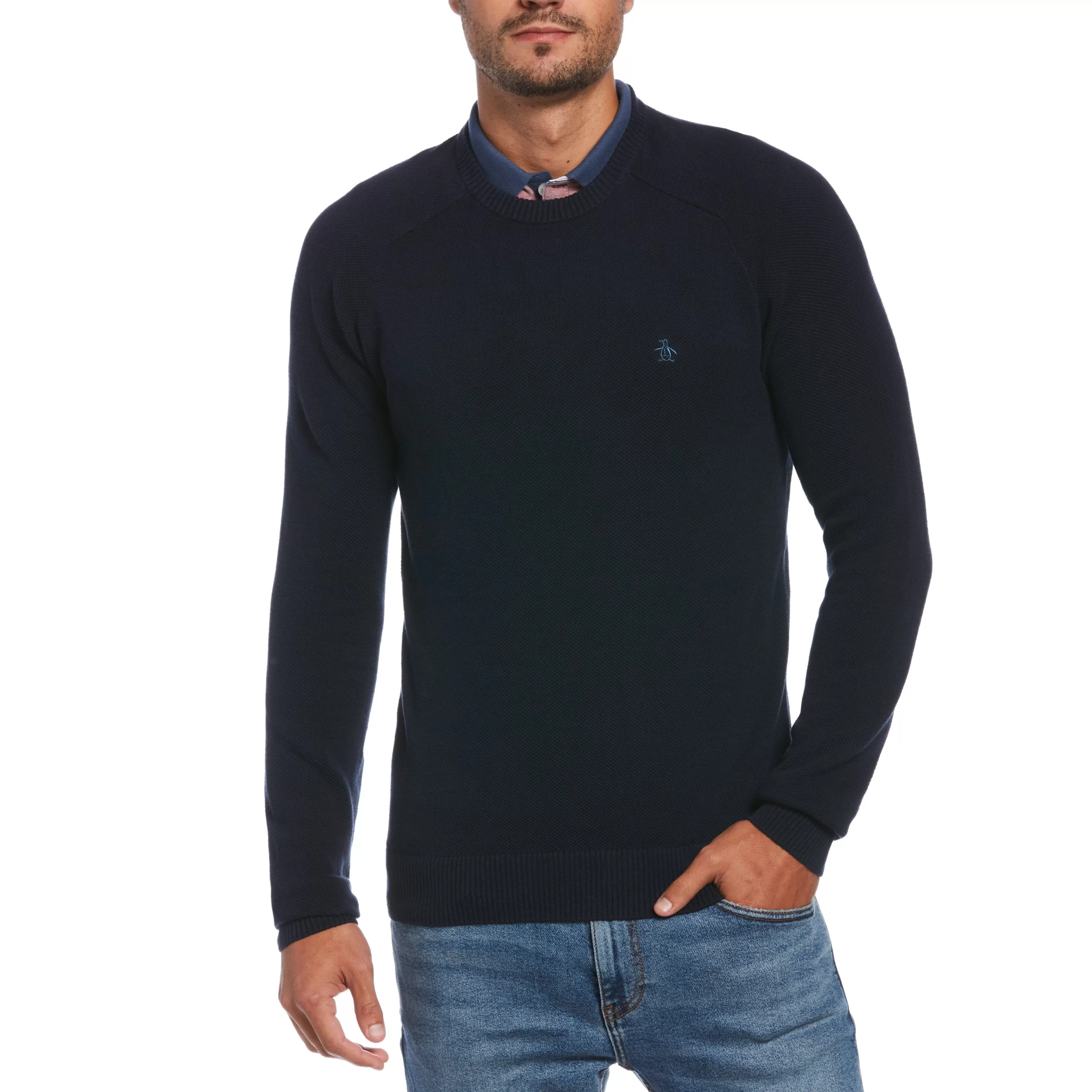 Discount Honeycomb Pique Crew Neck Sweater Men Sweaters