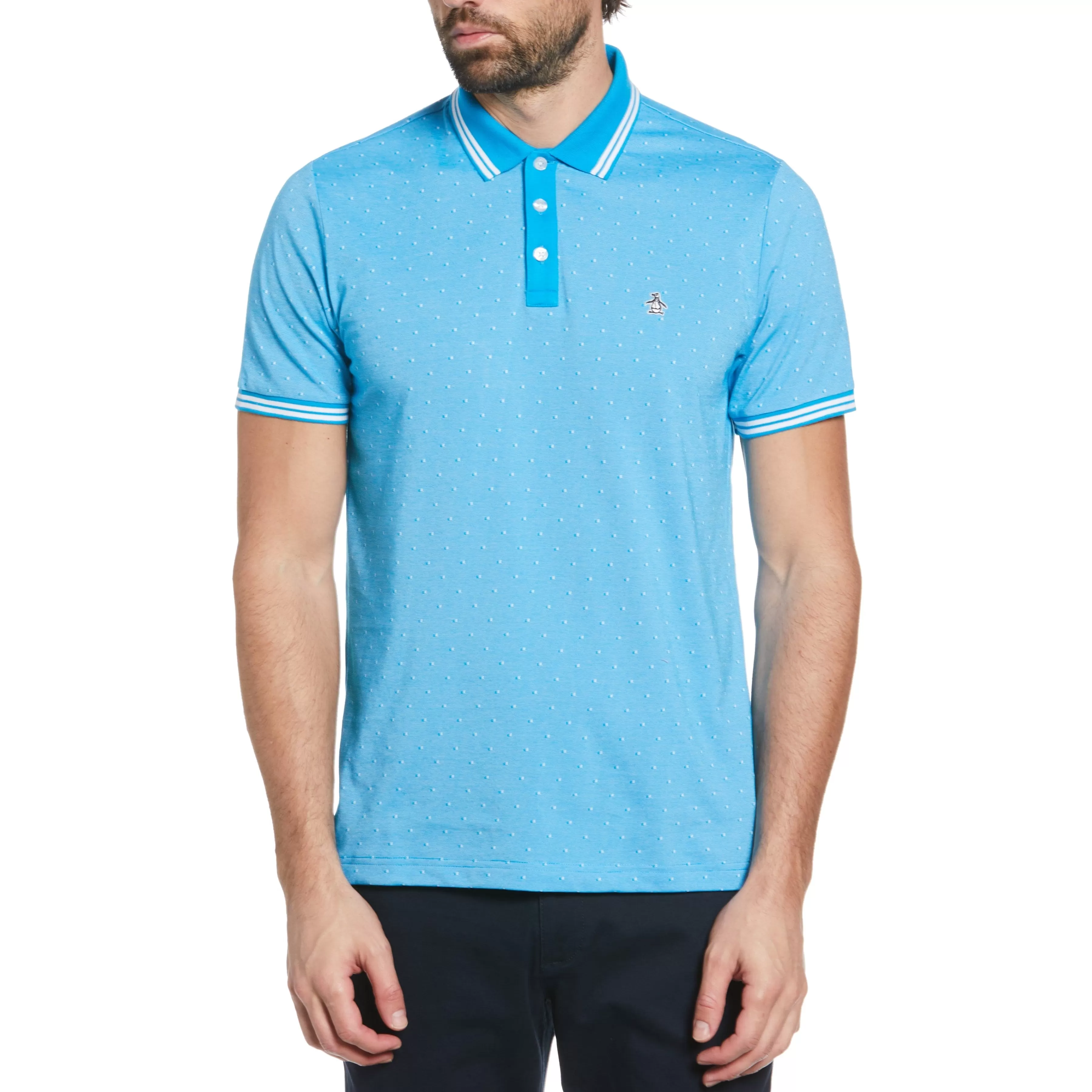 Cheap Jacquard Allover Dobby Print Polo Men Polos