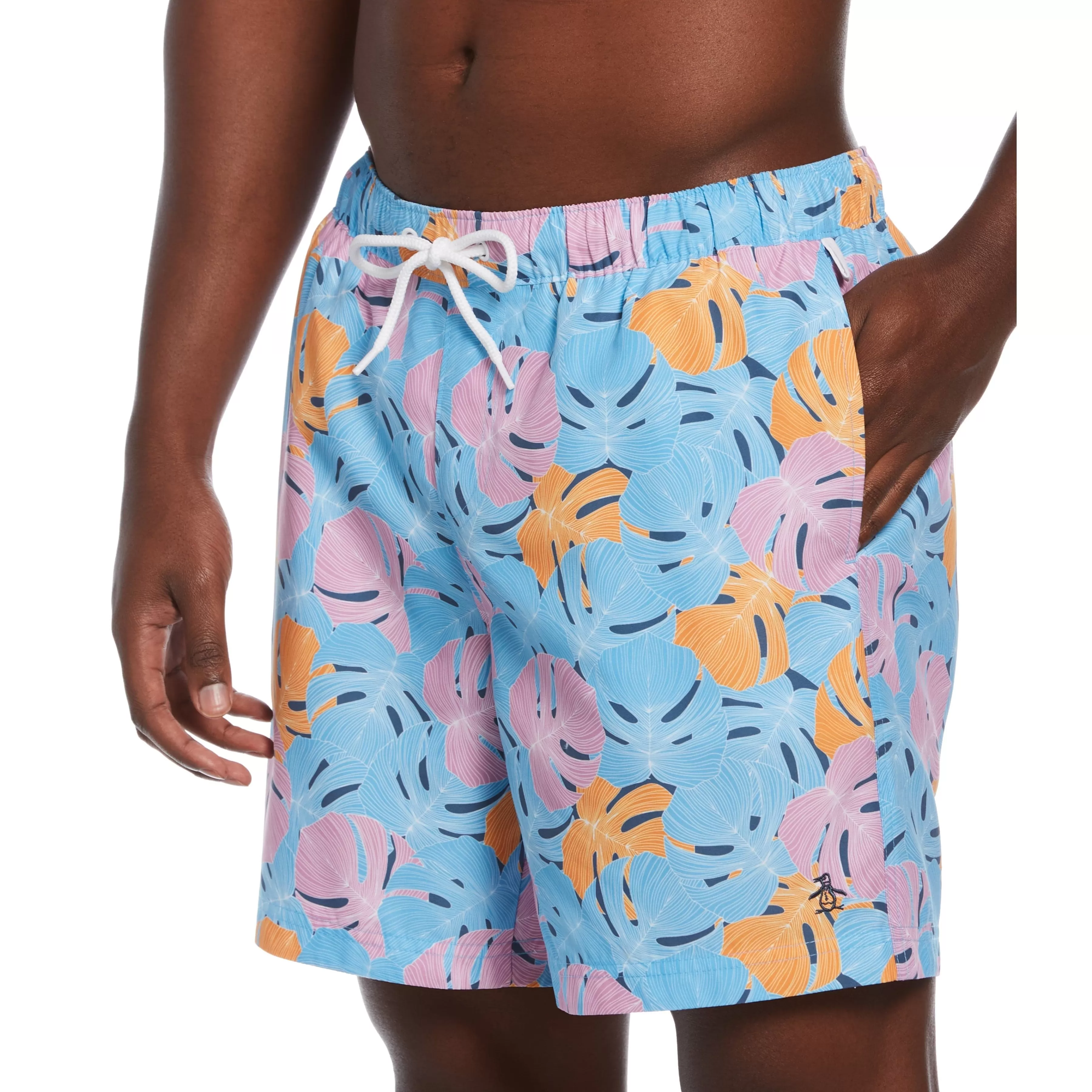 Cheap Large Leaf Print Swim Shorts Men Swim
