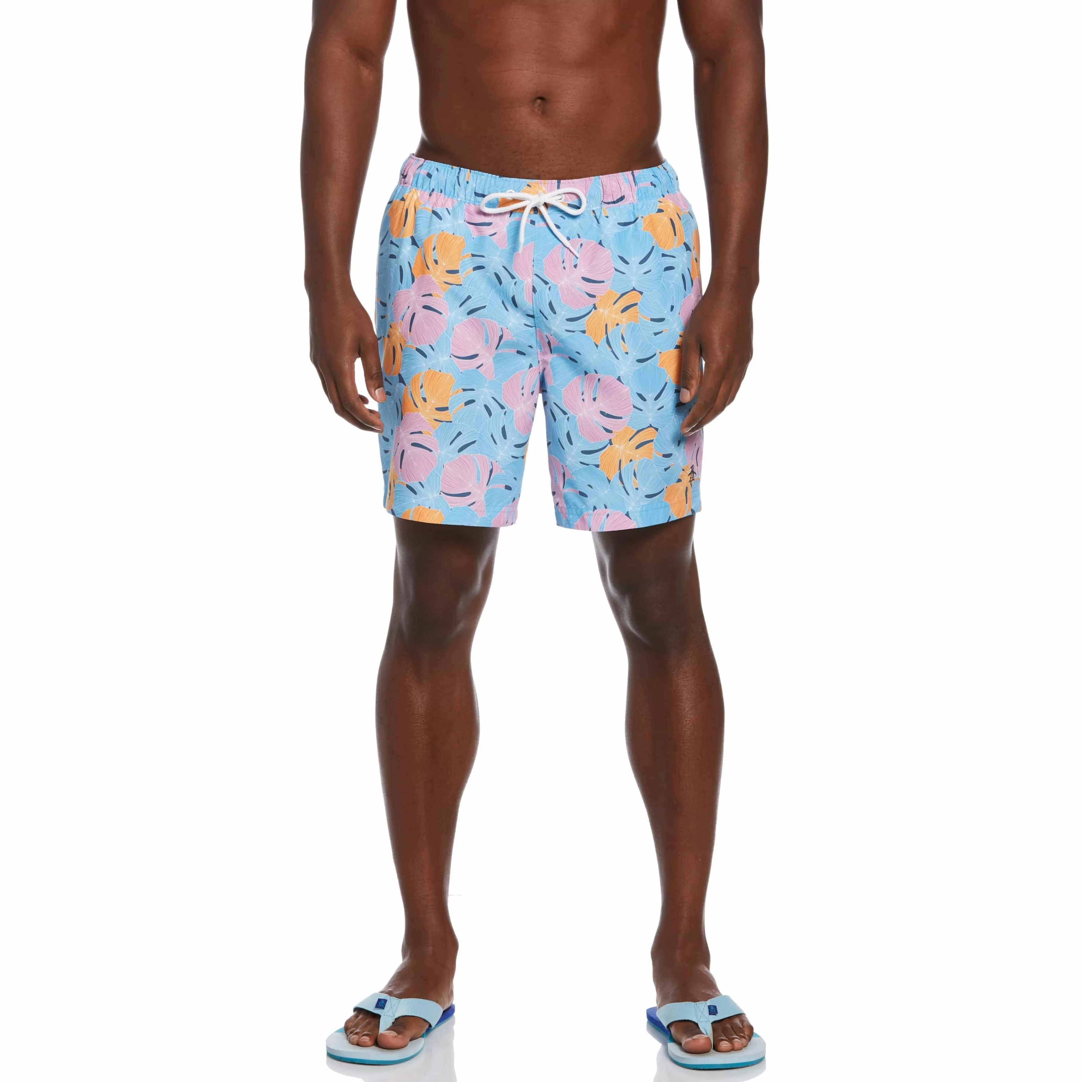 Cheap Large Leaf Print Swim Shorts Men Swim