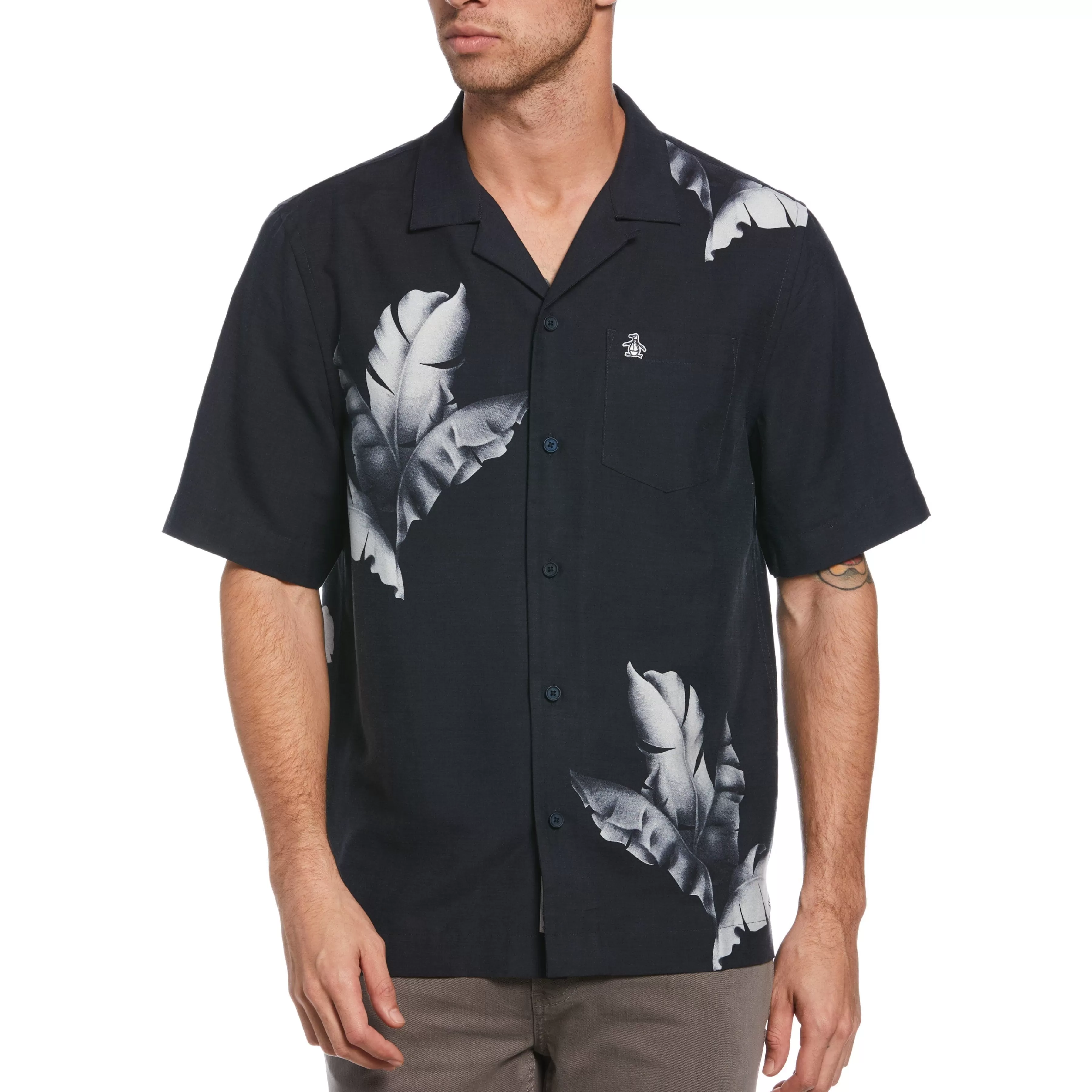 Online Leaf Print Bowling Shirt Men Shirts