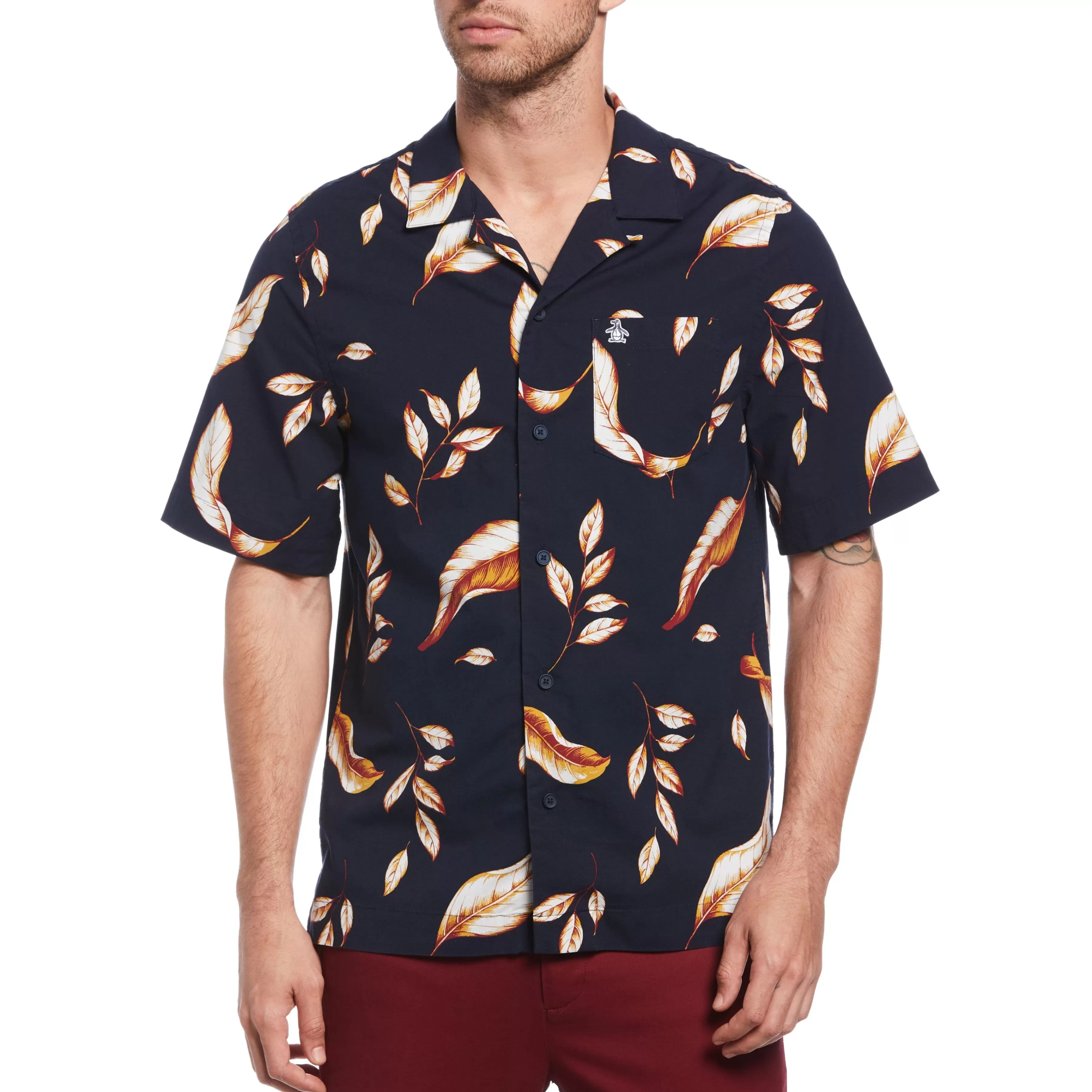 Shop Leaf Print Feather Cabana Shirt Men Shirts