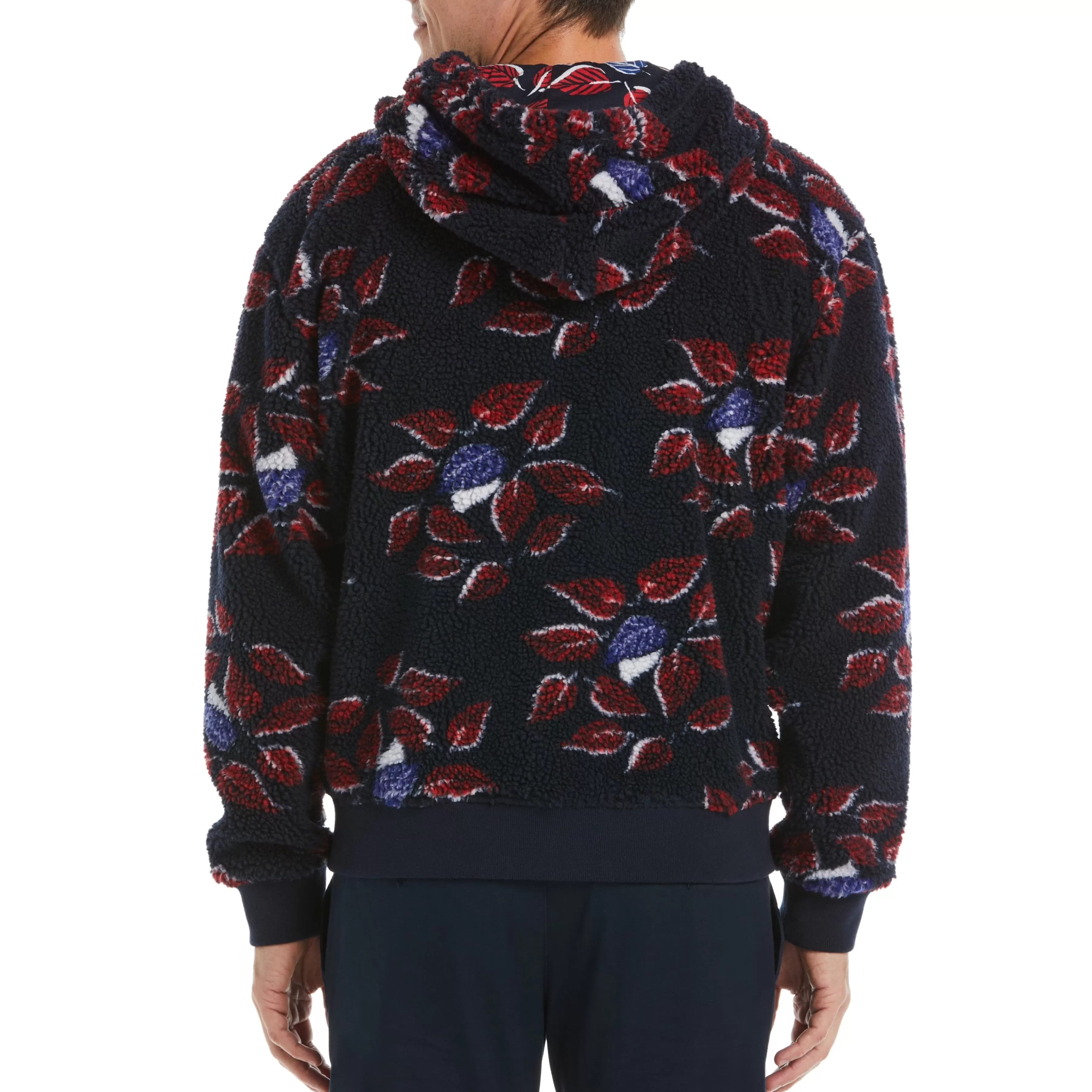 Cheap Leaf Print Sherpa Hoodie Men Hoodies & Sweatshirts