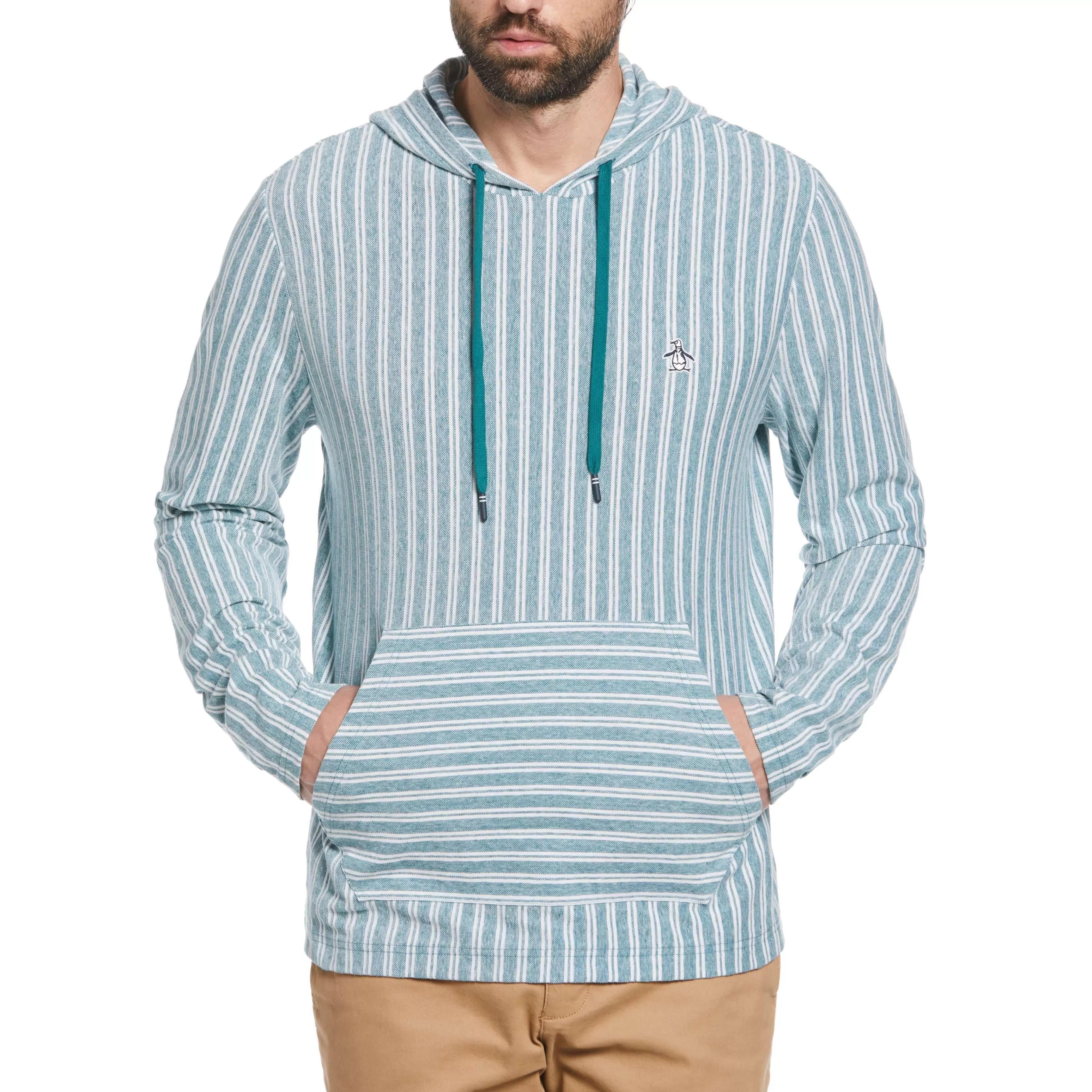 Fashion Linen Blend Stripe Birdseye Pique Hoodie Men Hoodies & Sweatshirts