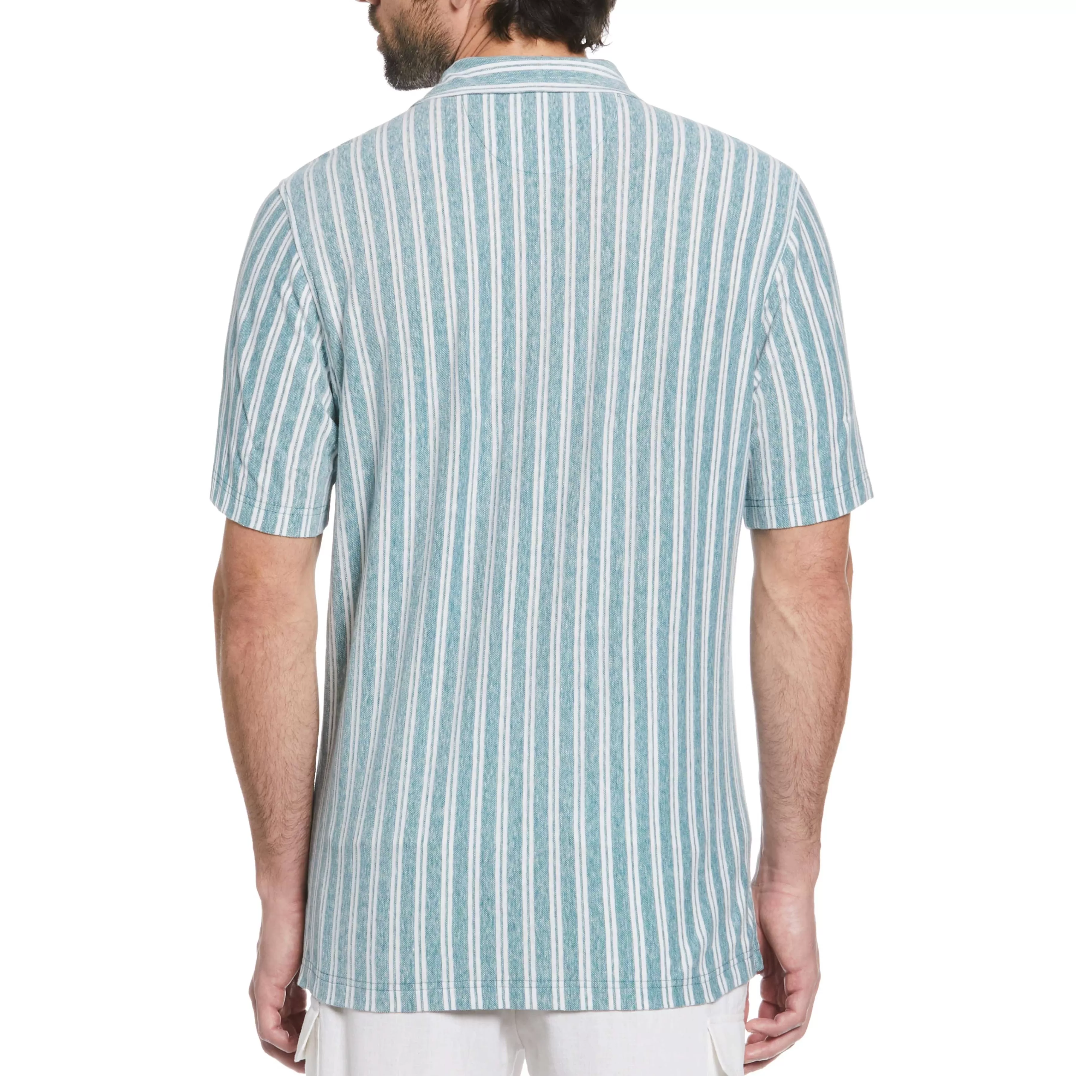 New Linen Blend Striped Pique Shirt Men Shirts