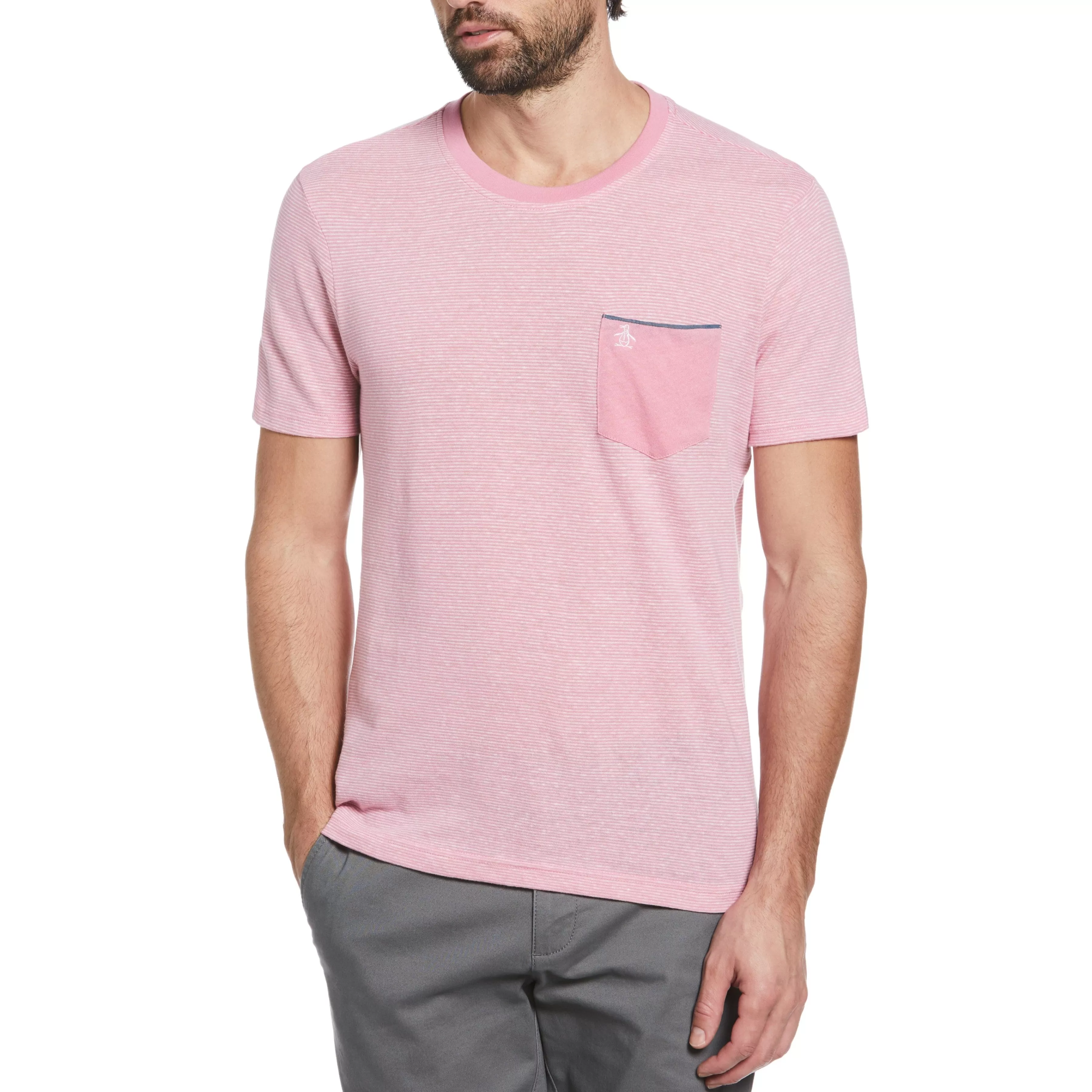Cheap Linen Blend Striped Tee Men Tees