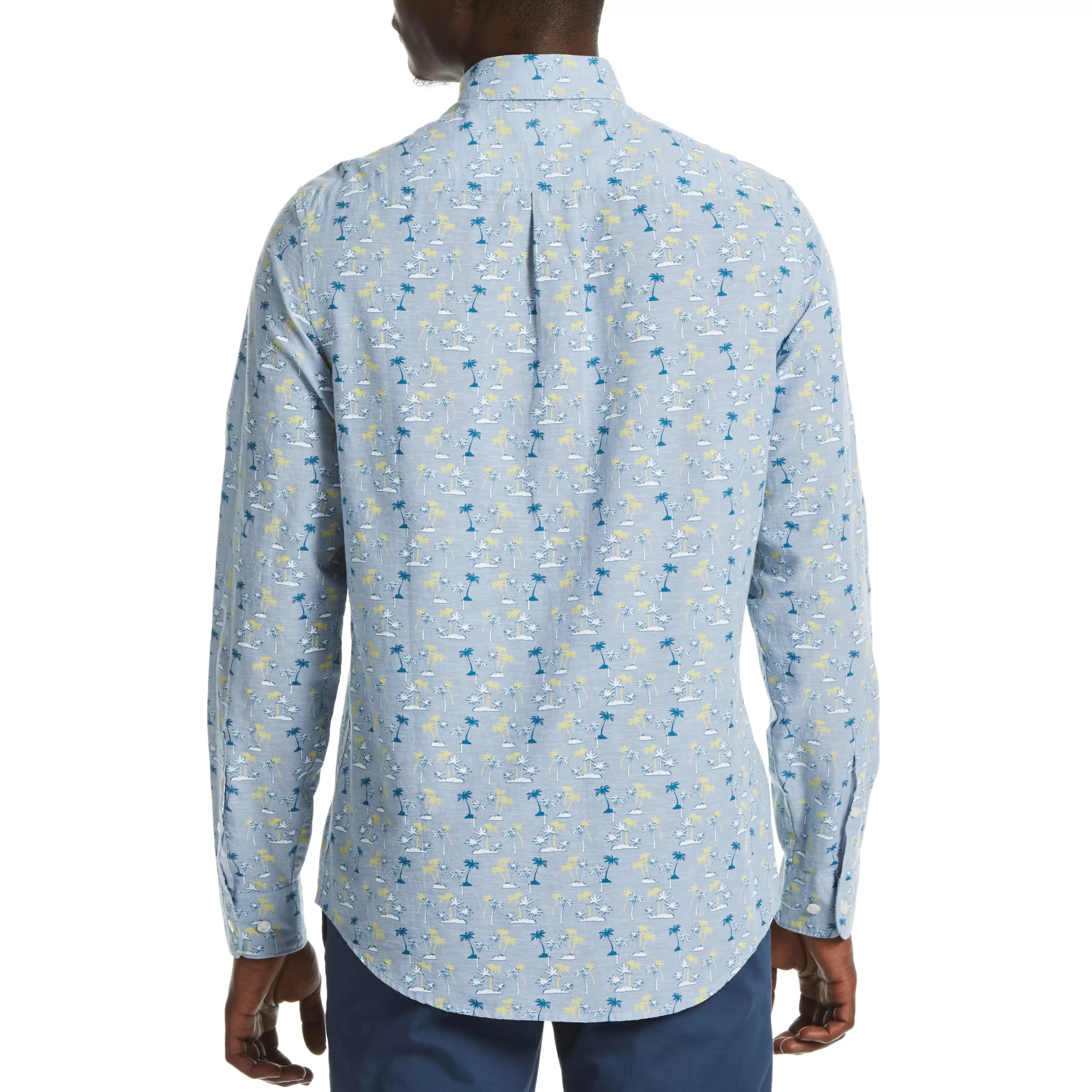 New Linen Blend Tonal Palm Print Shirt Men Shirts