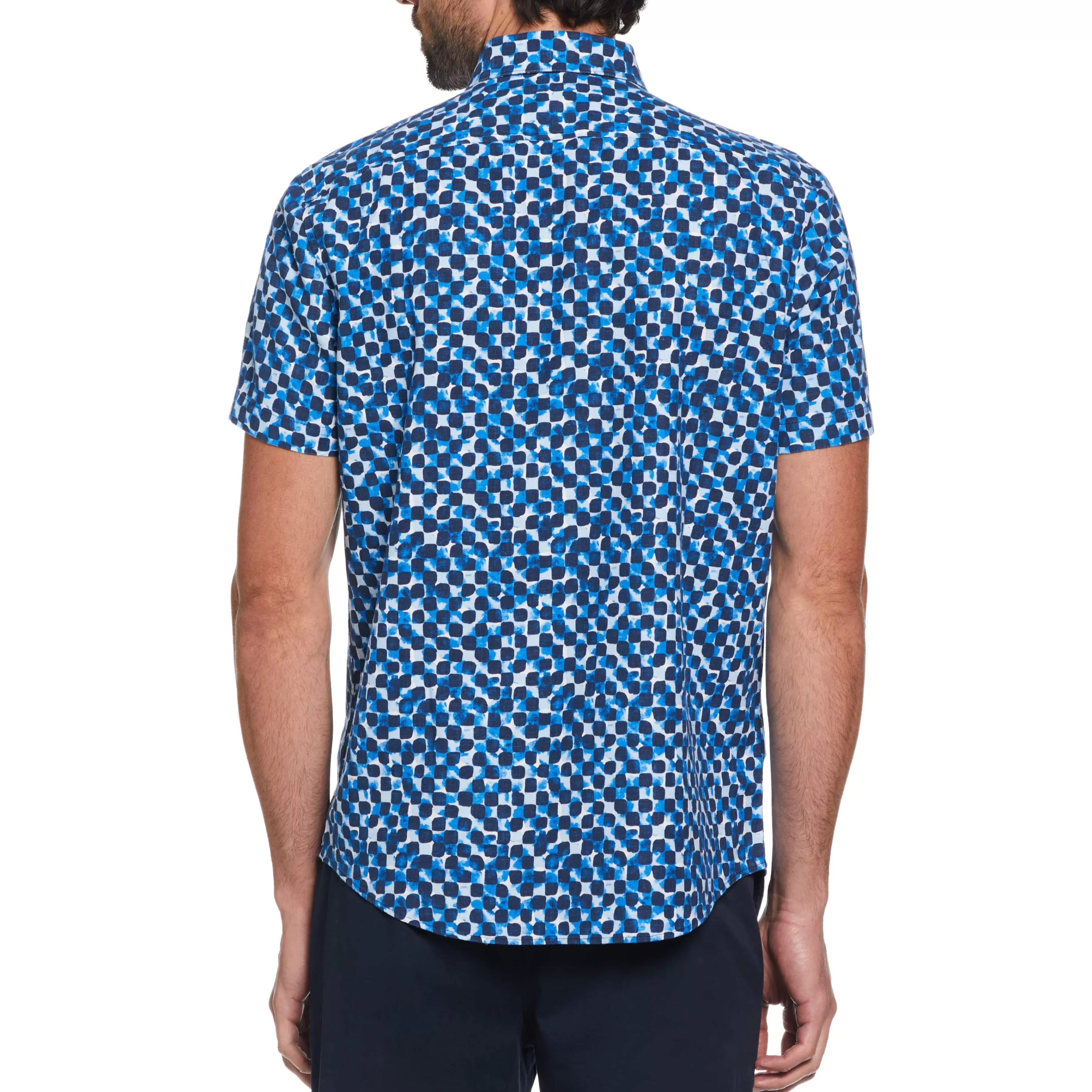 Clearance Linen Ecovero Blend Tile Print Short Sleeve Shirt Men Shirts