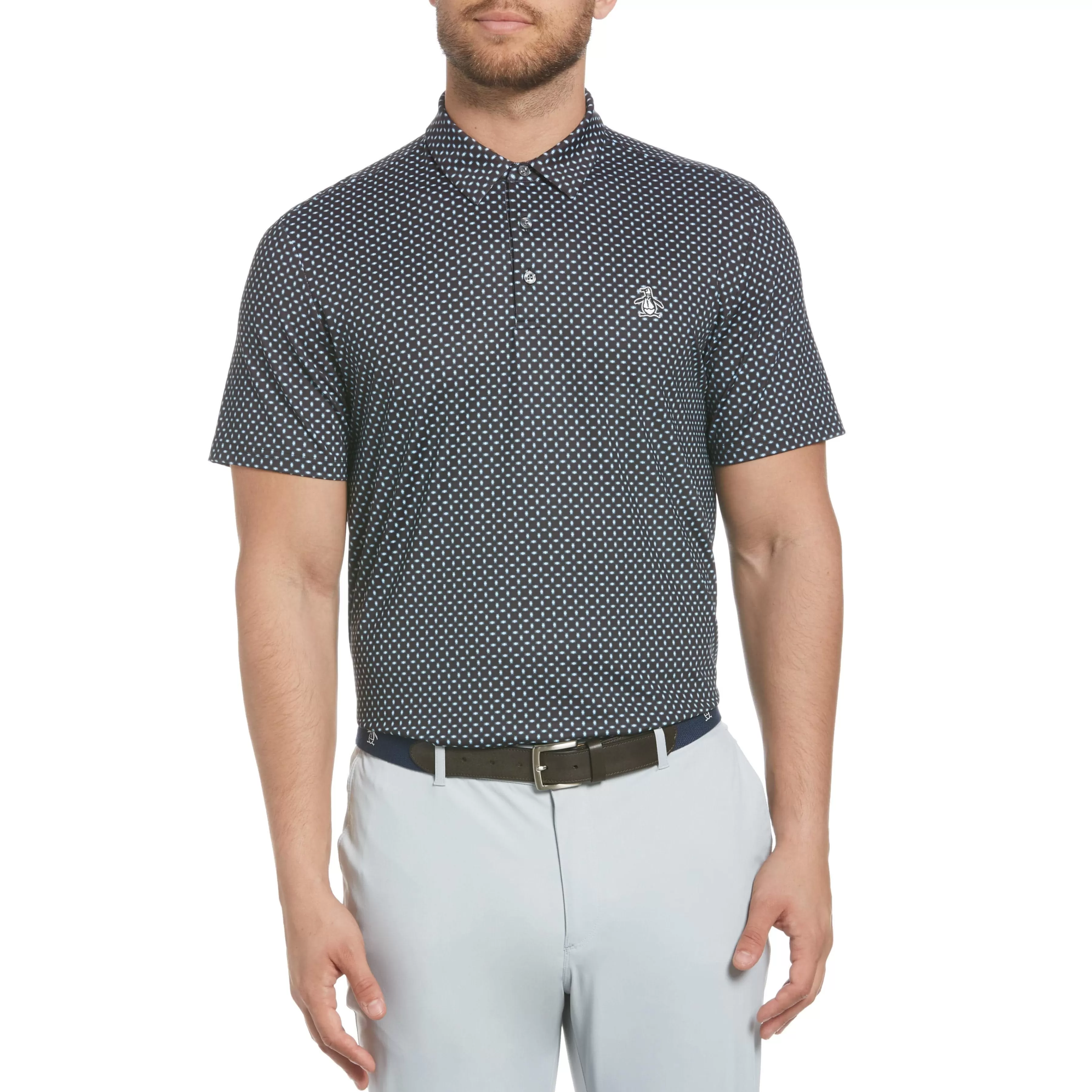 Fashion Micro Geo Allover Print Golf Polo Shirt Men Polos