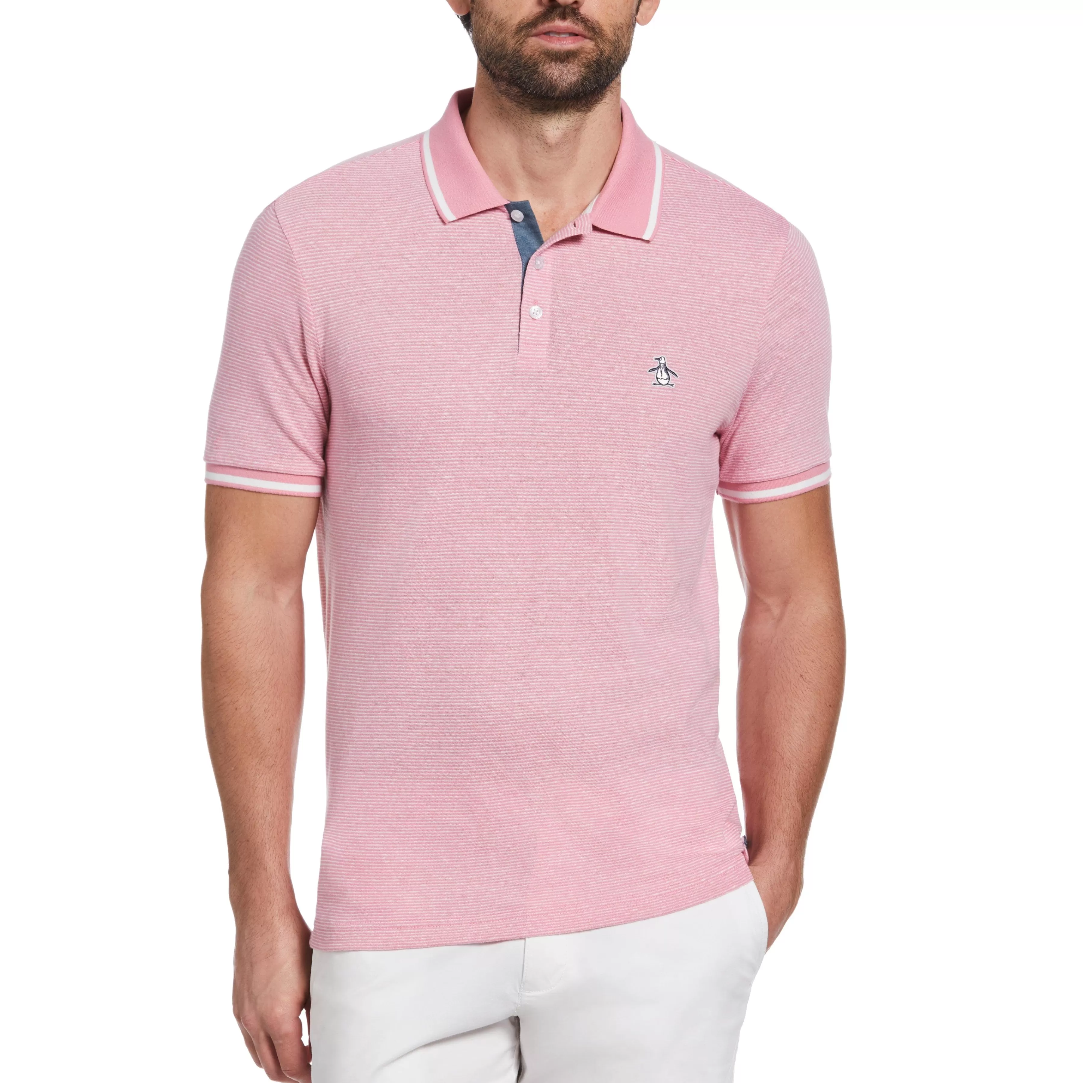 Best Sale Micro Stripe Tipped Collar Polo Men Polos