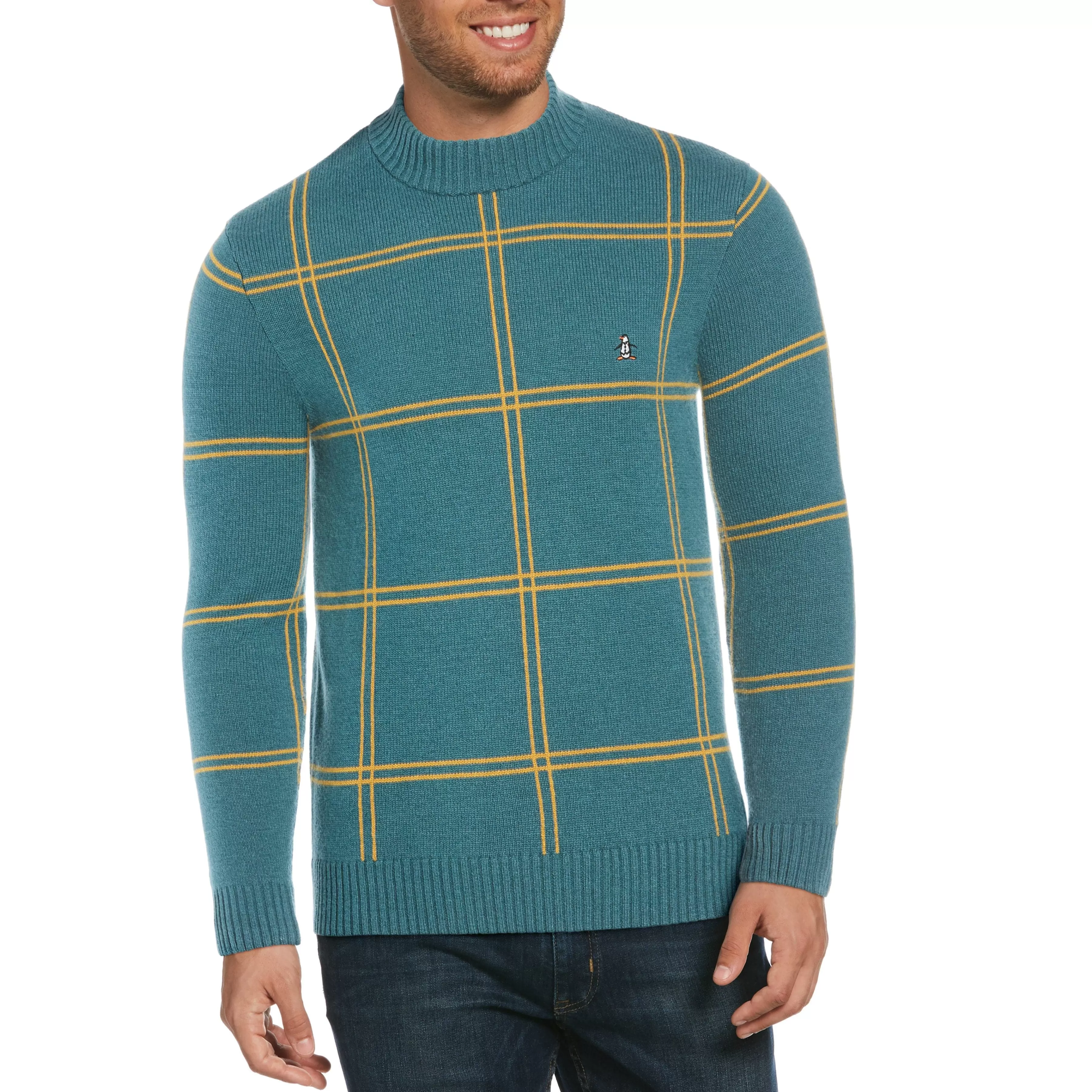 Online Mockneck Windowpane Sweater Men Sweaters