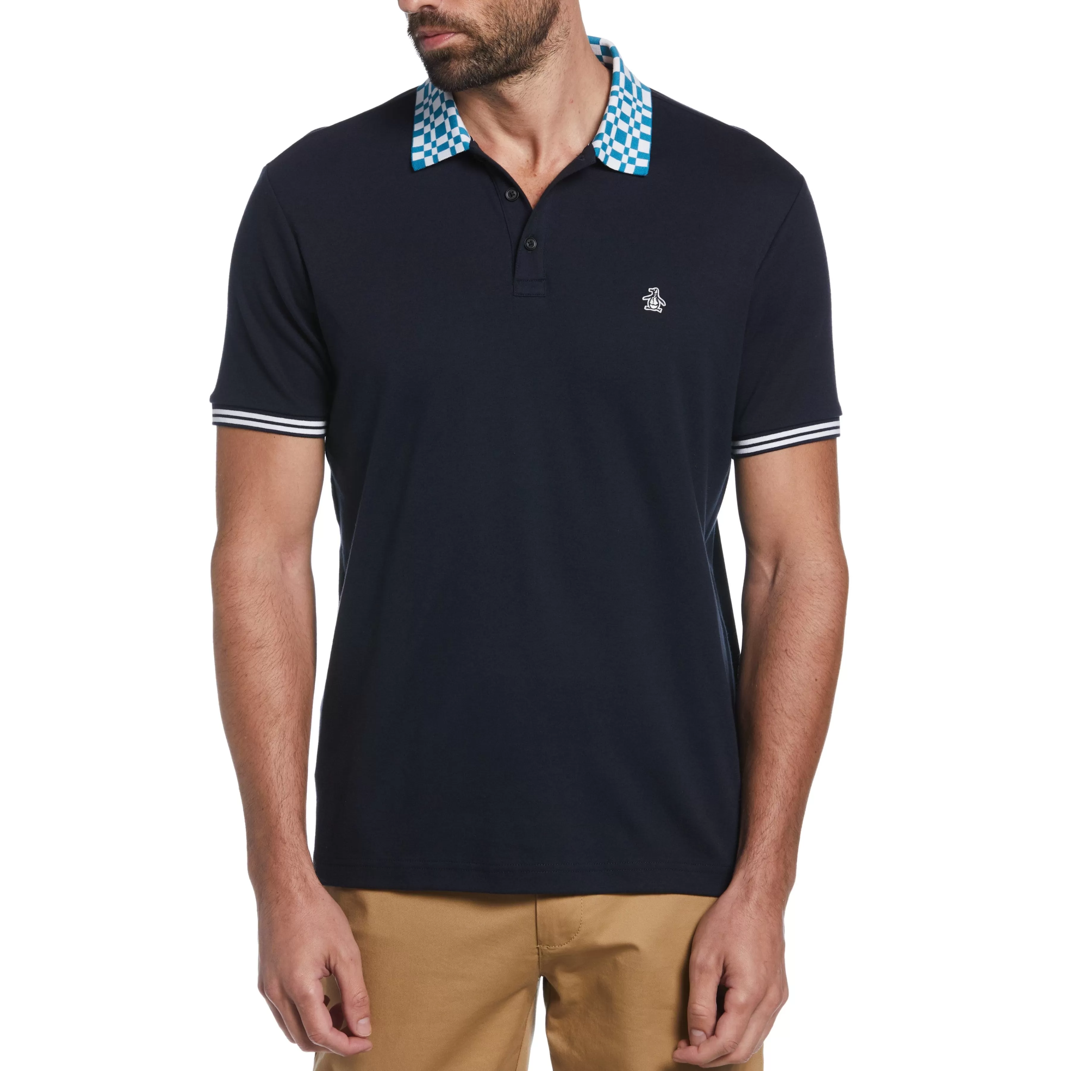 Clearance Organic Cotton Check Collar Polo Men Polos