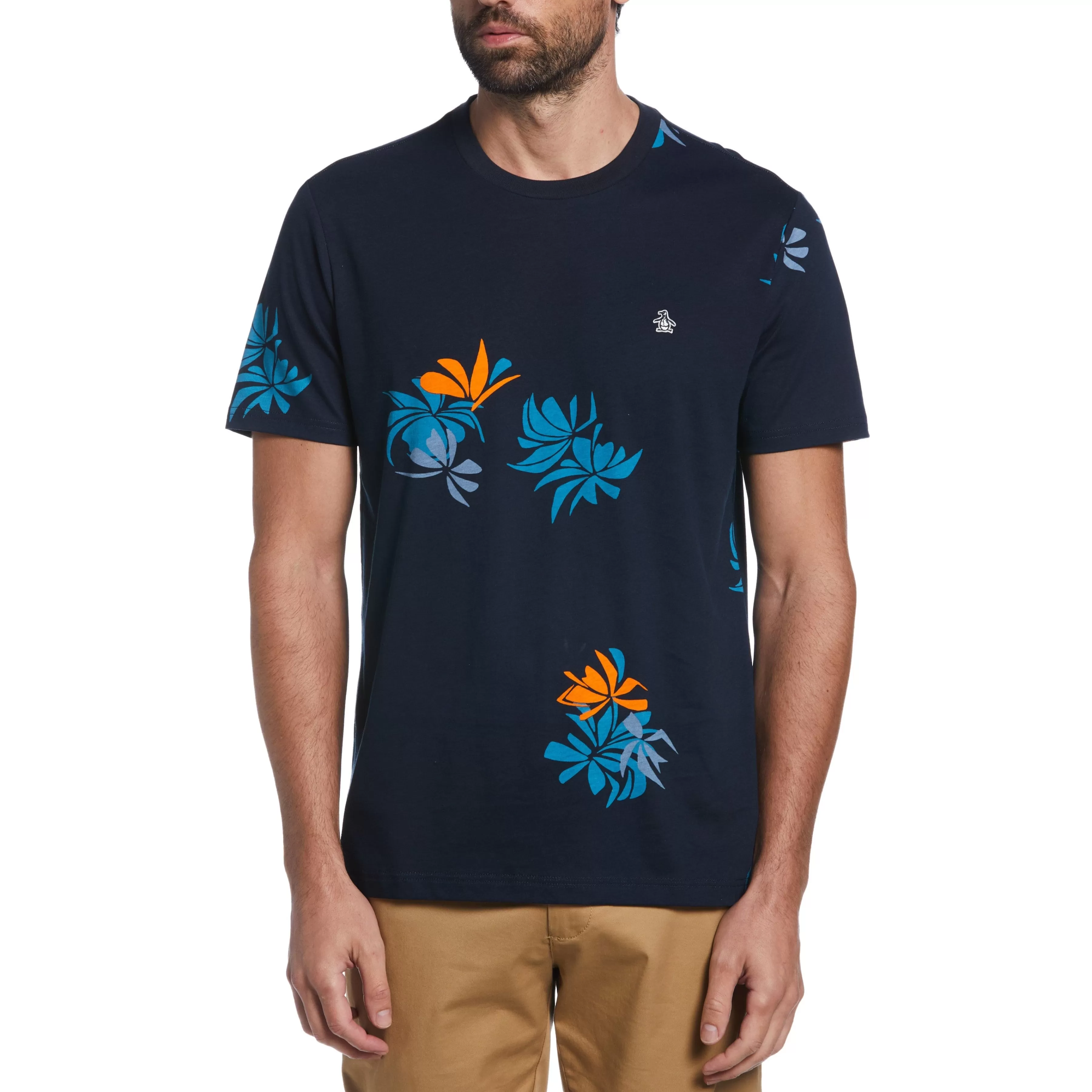 Hot Organic Cotton Floral Print Tee Men Tees