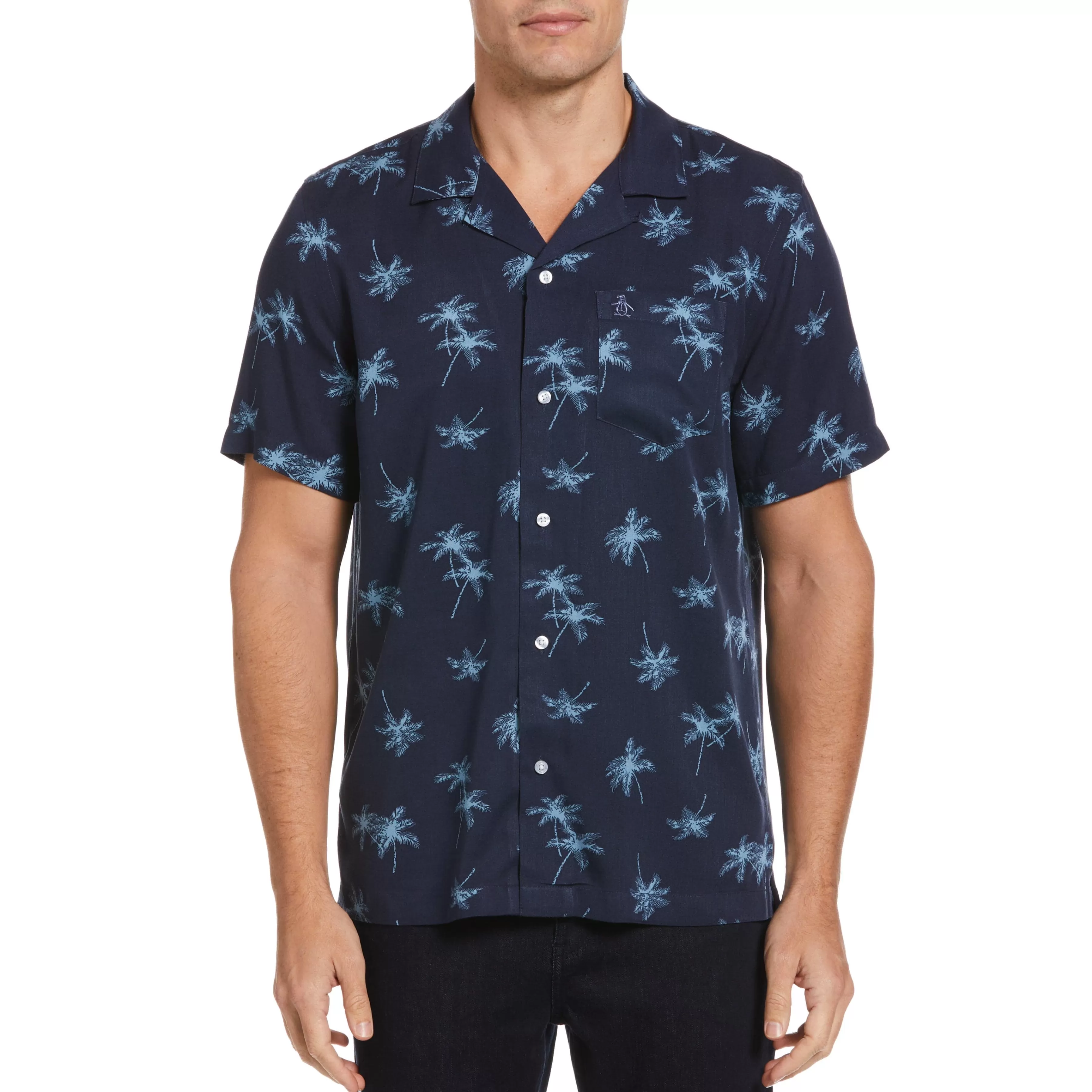 Discount Palm Print Camp Collar Shirt Men Shirts