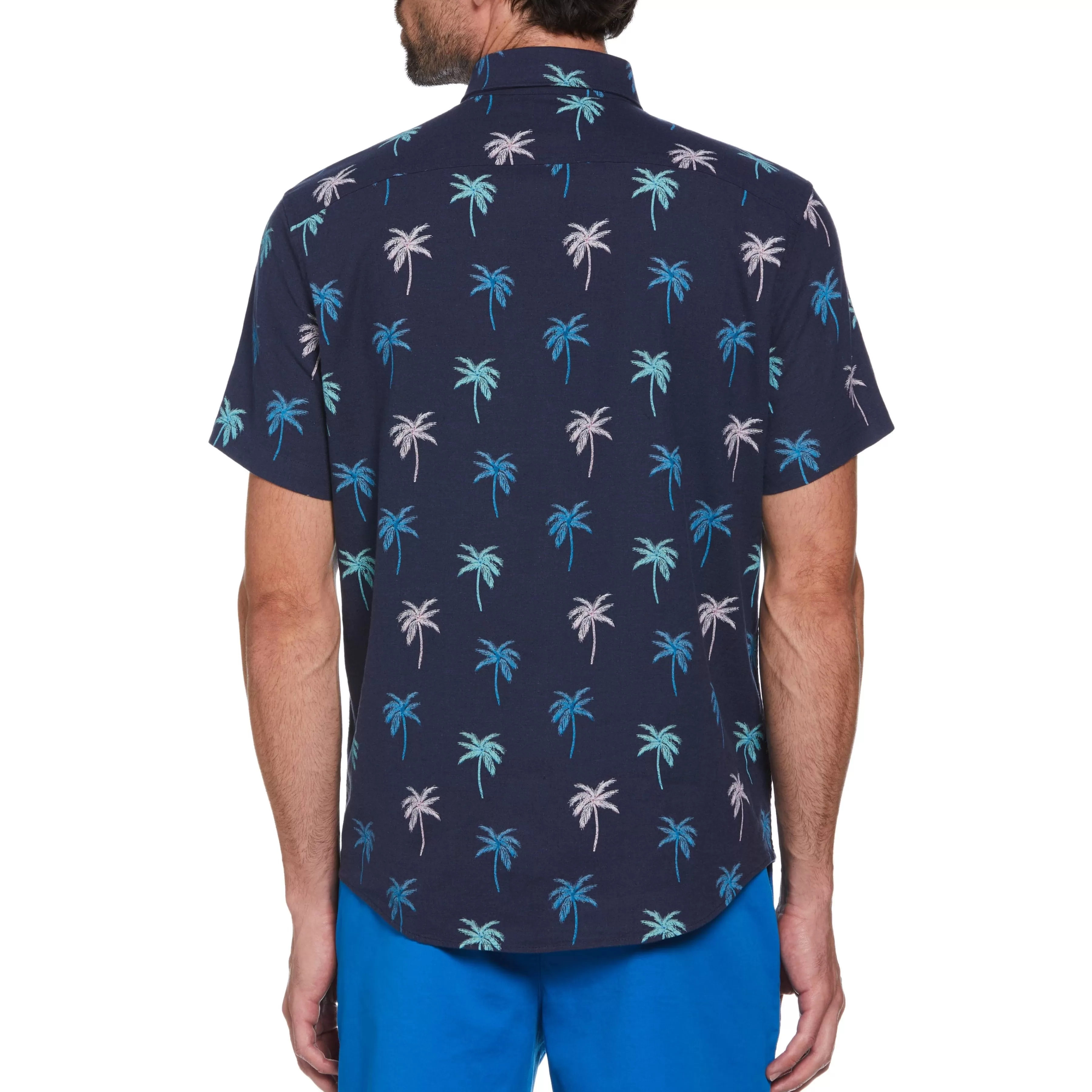 Clearance Palm Tree Print Linen Blend Shirt Men Shirts