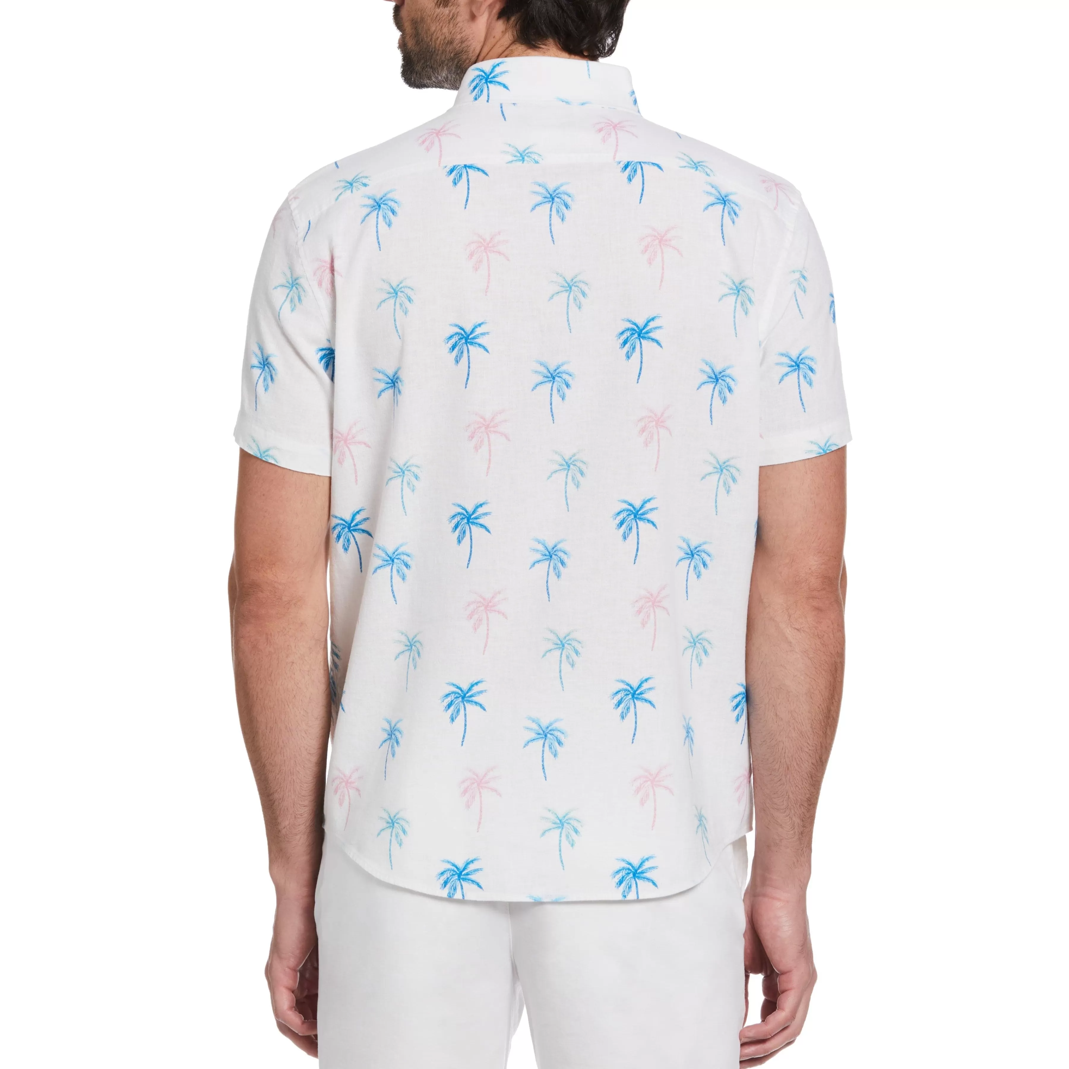 Best Sale Palm Tree Print Linen Blend Shirt Men Shirts