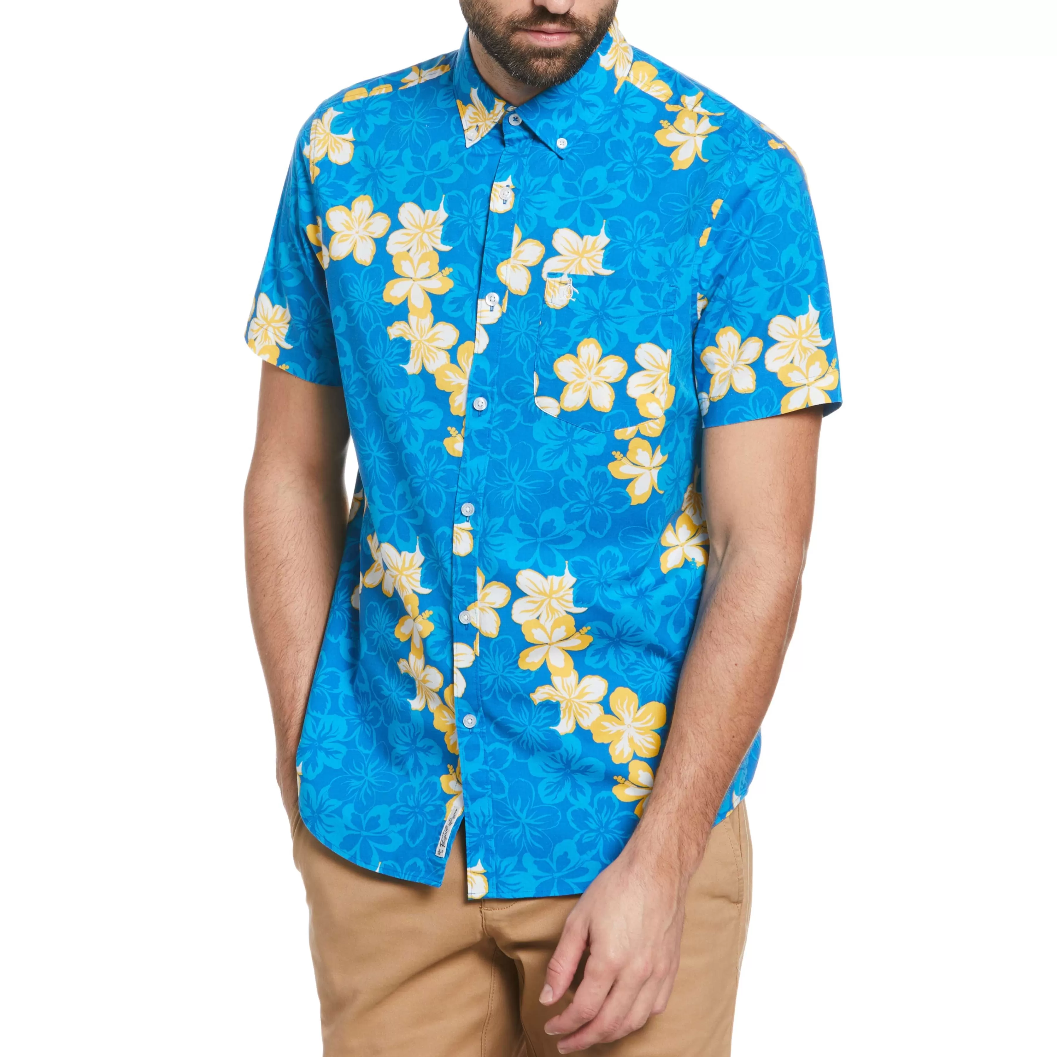 Discount Poplin Allover Hibiscus Print Shirt Men Shirts
