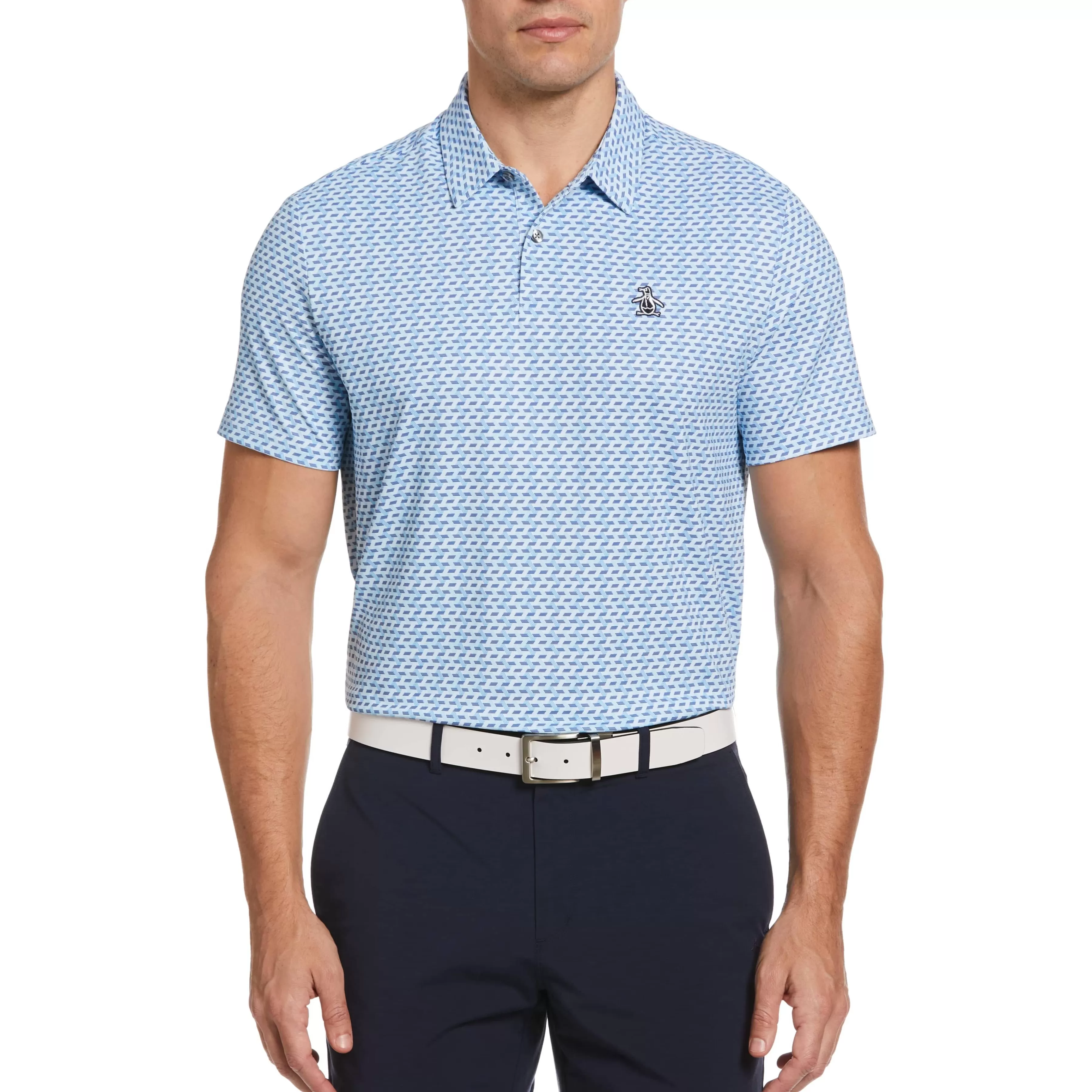 New Retro Wave Pattern Print Golf Polo Men Polos