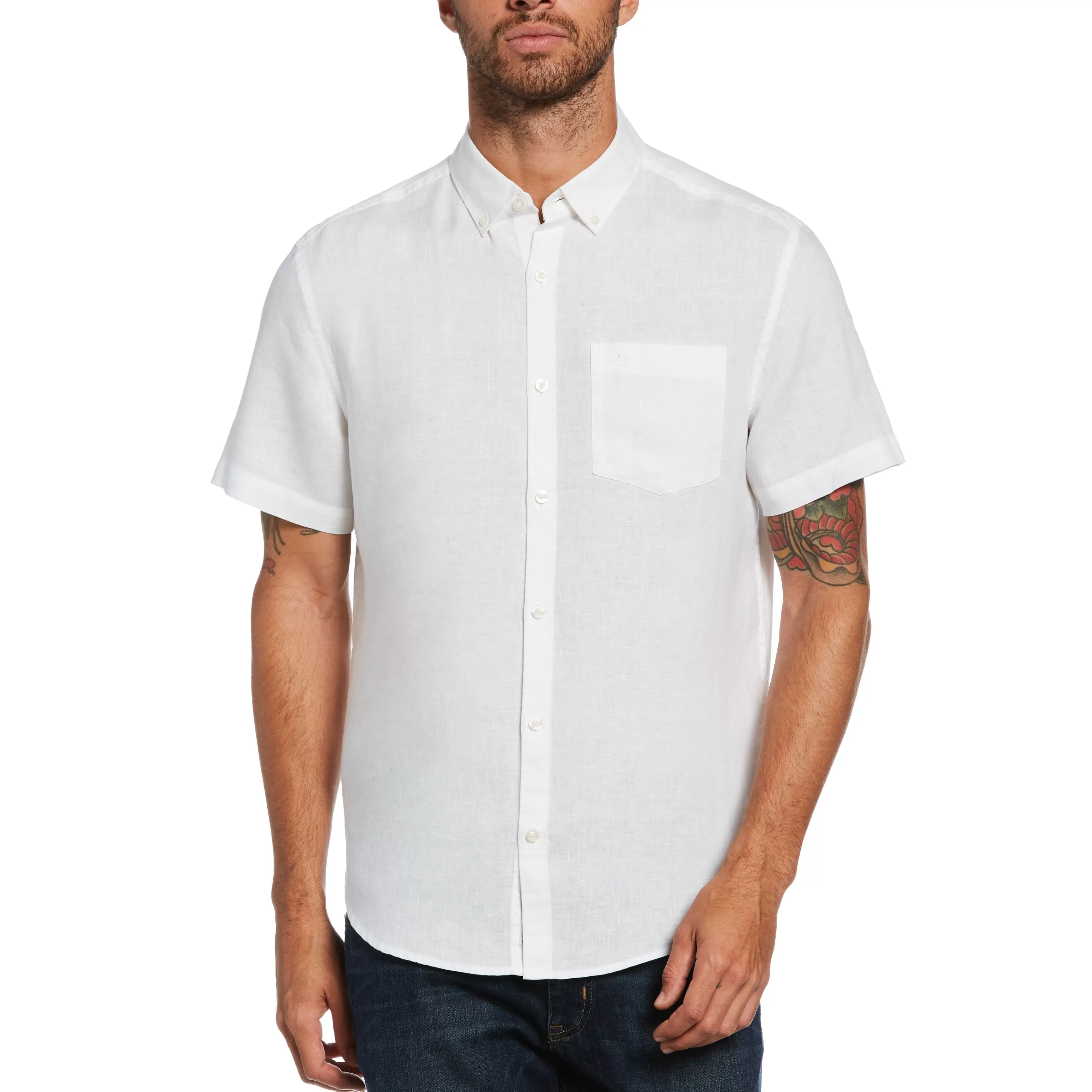 Outlet Short Sleeve Washed Linen Shirt Men Shirts