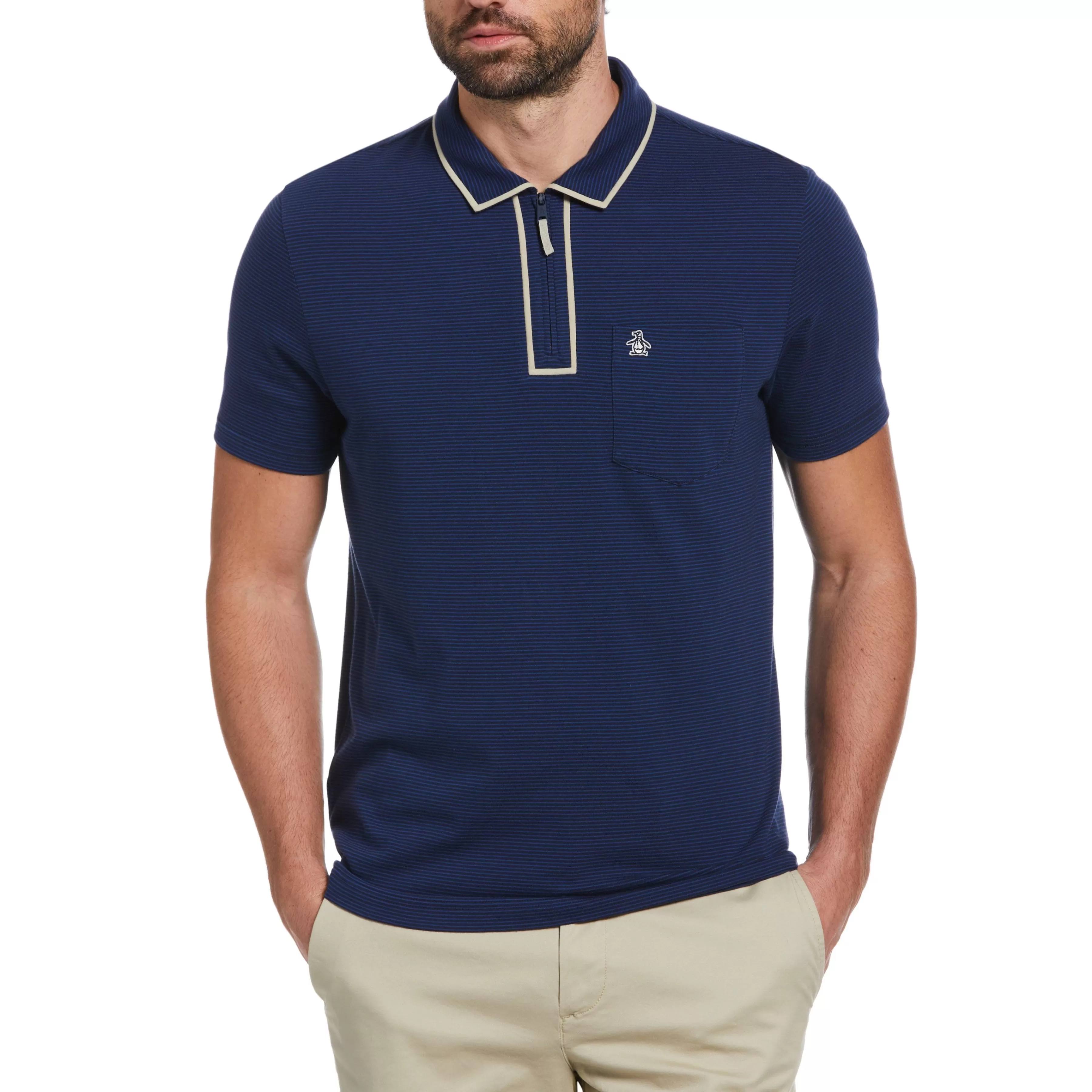 Cheap Stripe 1/4 Zip Polo Men Polos