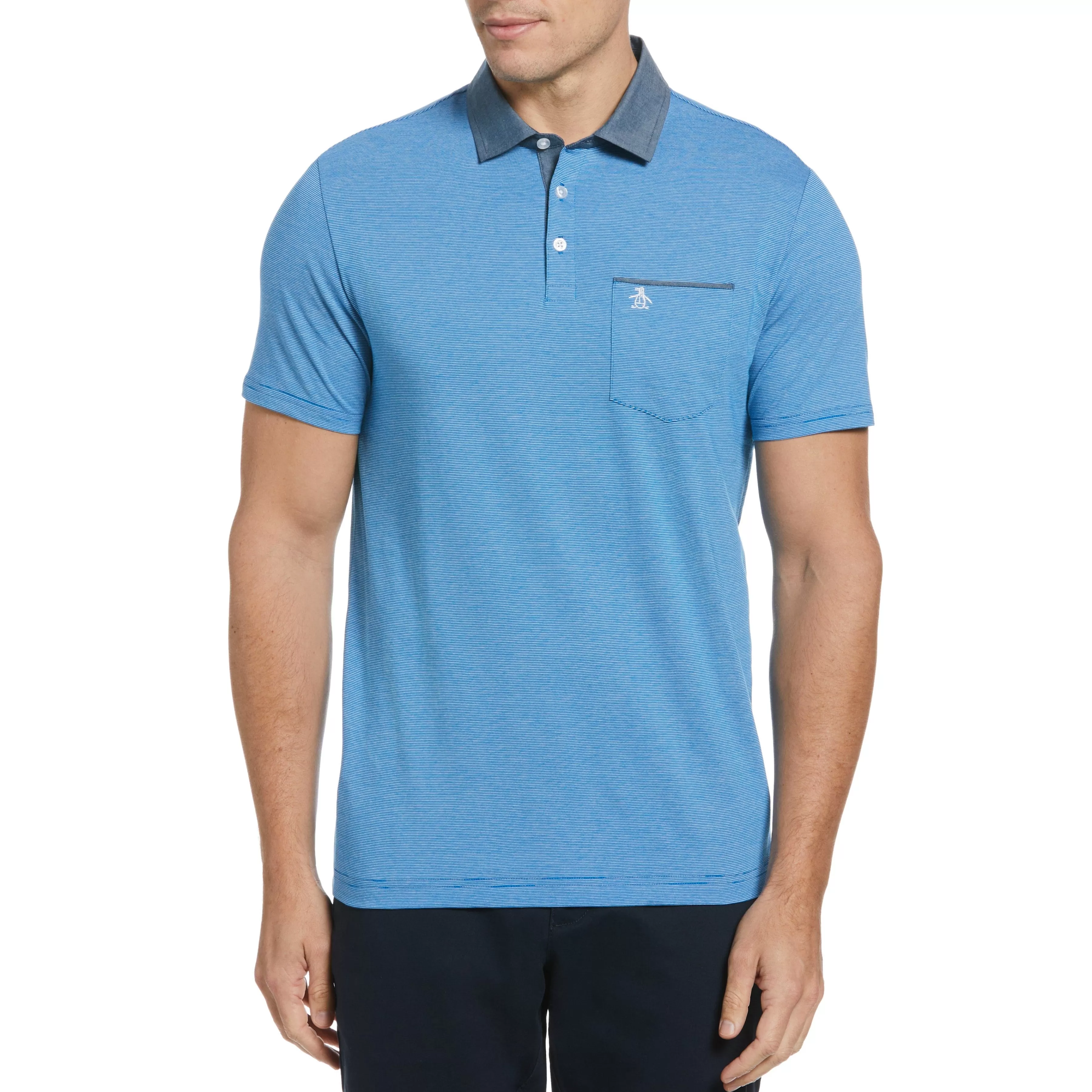 Flash Sale Stripe Chambray Collar Polo Men Polos