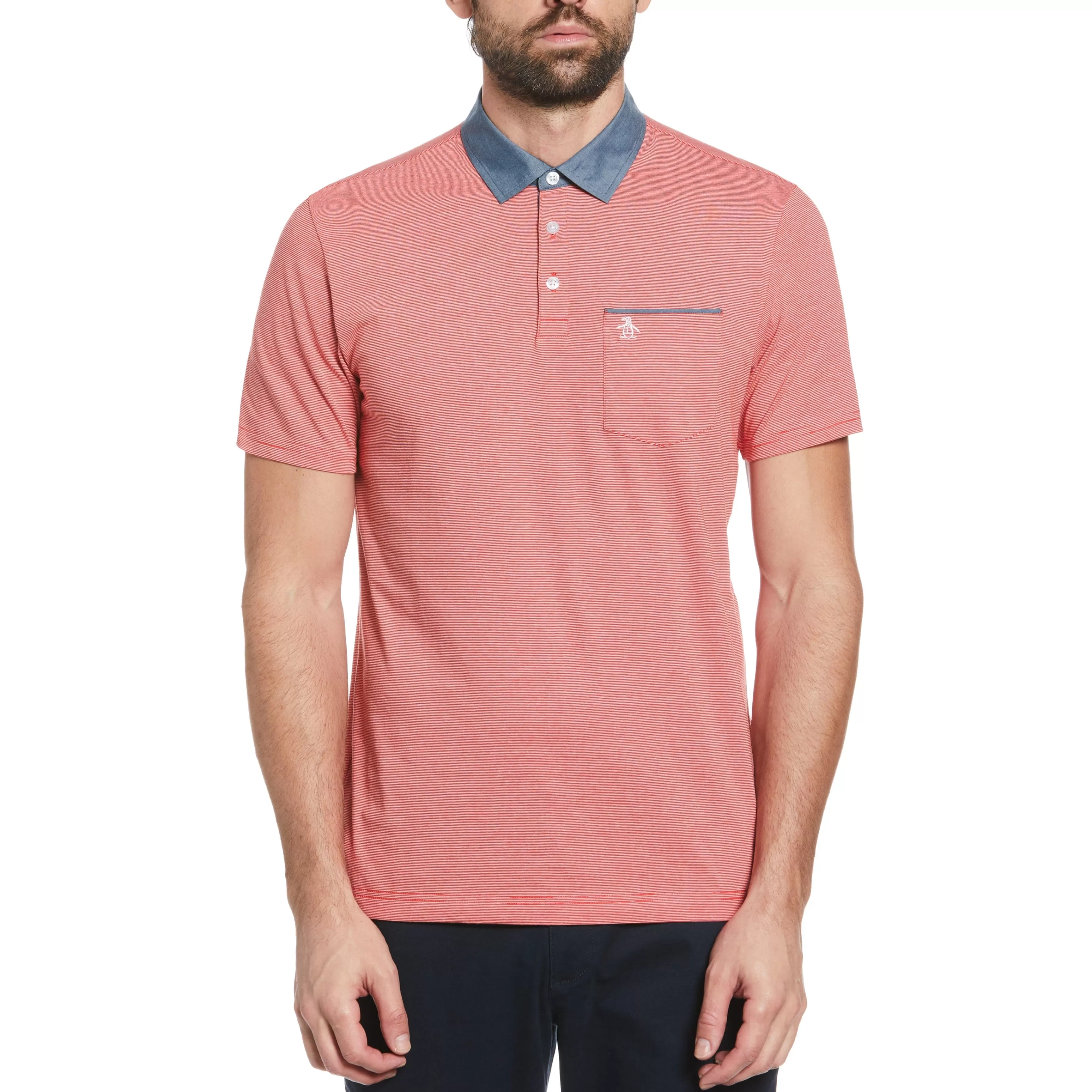 Store Stripe Chambray Collar Polo Men Polos