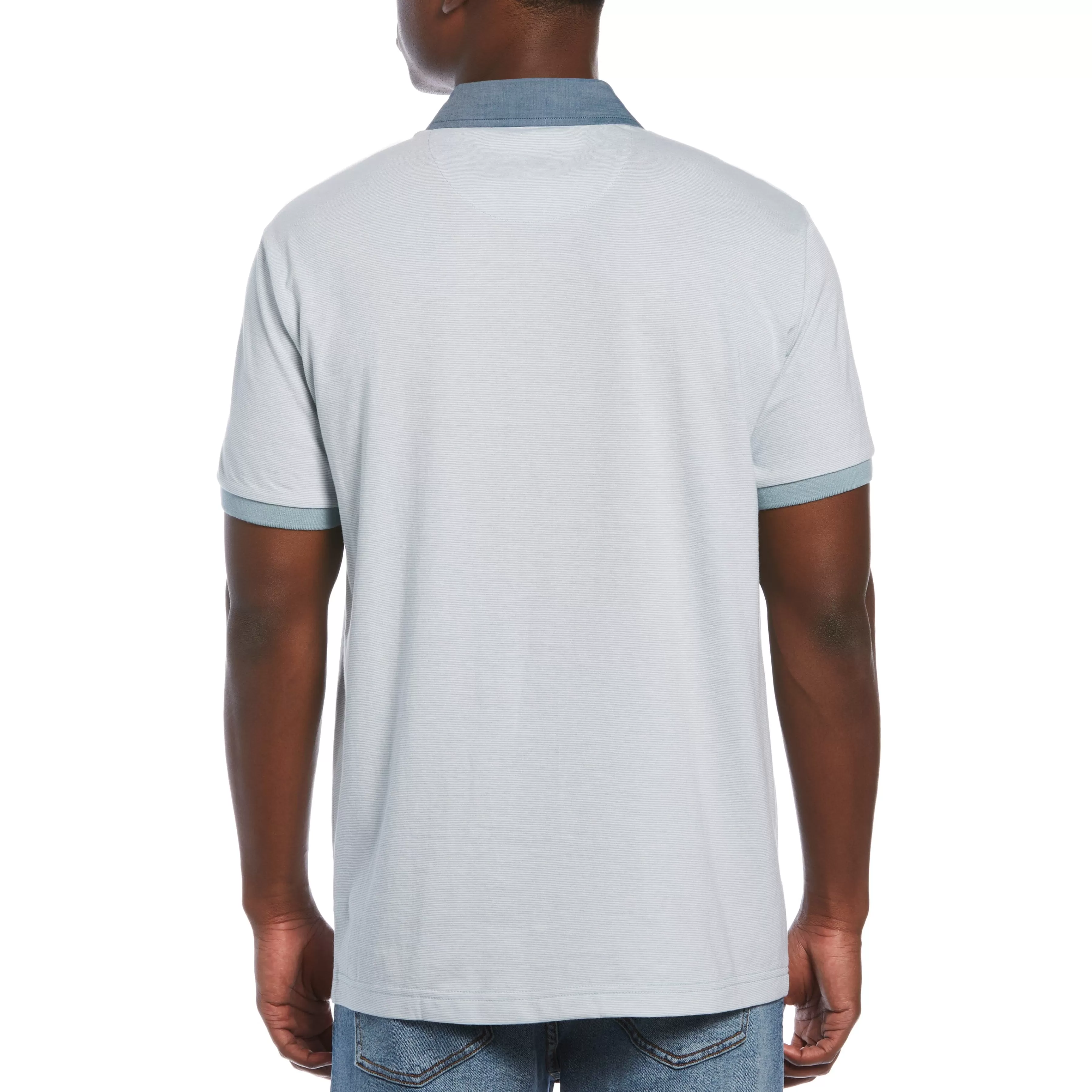 Hot Stripe Chambray Collar Polo Men Polos